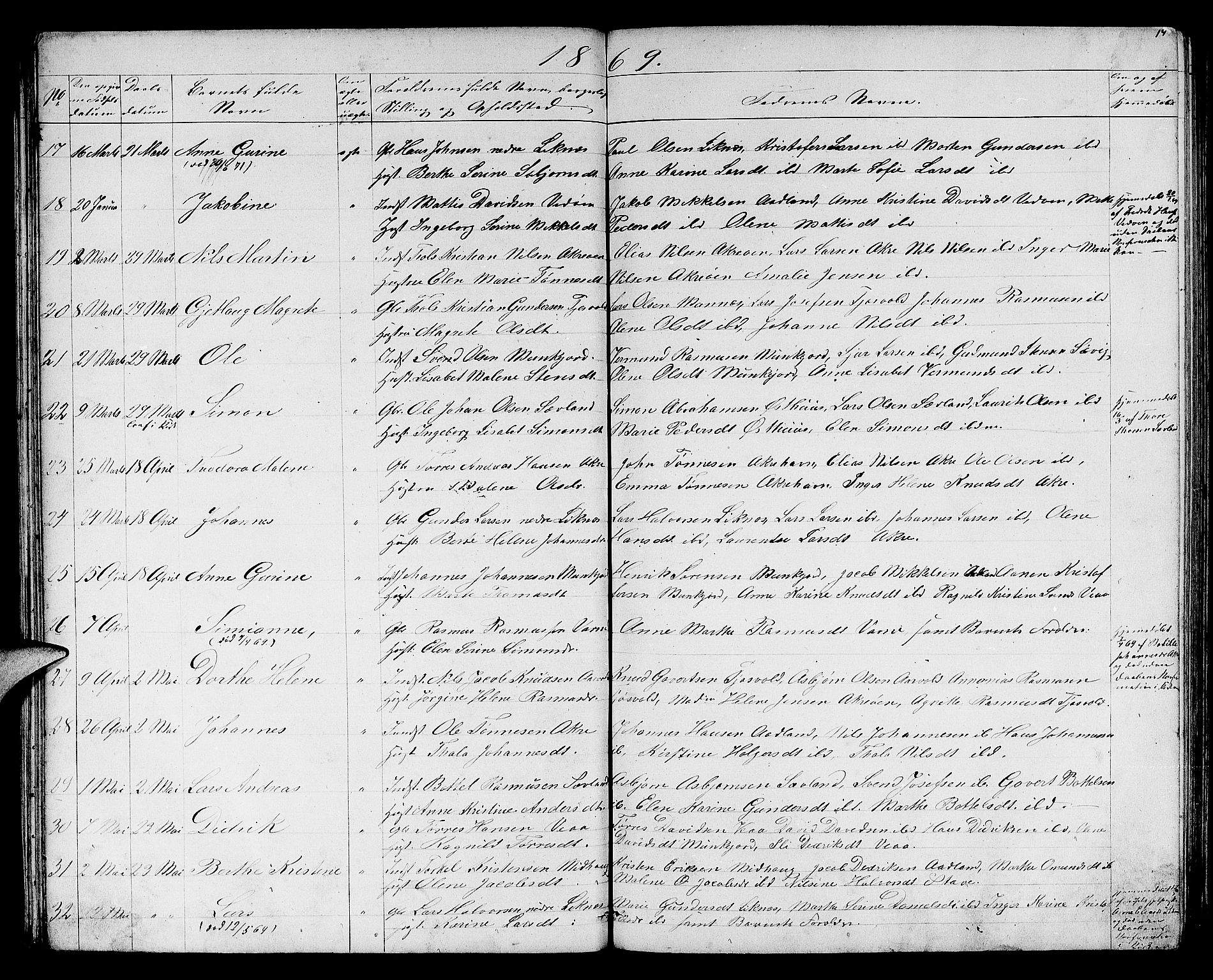 Skudenes sokneprestkontor, AV/SAST-A -101849/H/Ha/Hab/L0005: Parish register (copy) no. B 5, 1866-1881, p. 14
