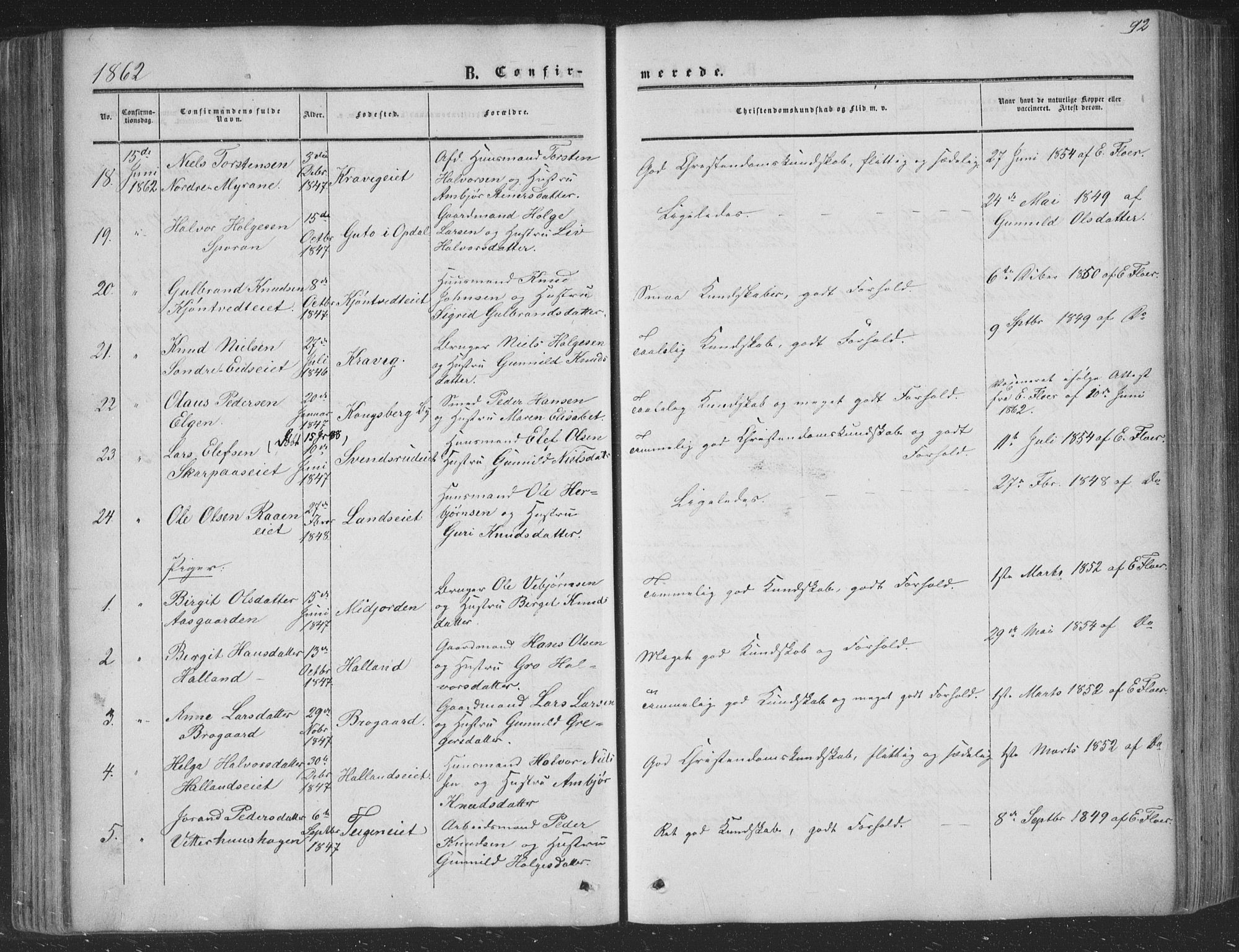 Nore kirkebøker, AV/SAKO-A-238/F/Fa/L0002: Parish register (official) no. I 2, 1856-1871, p. 92