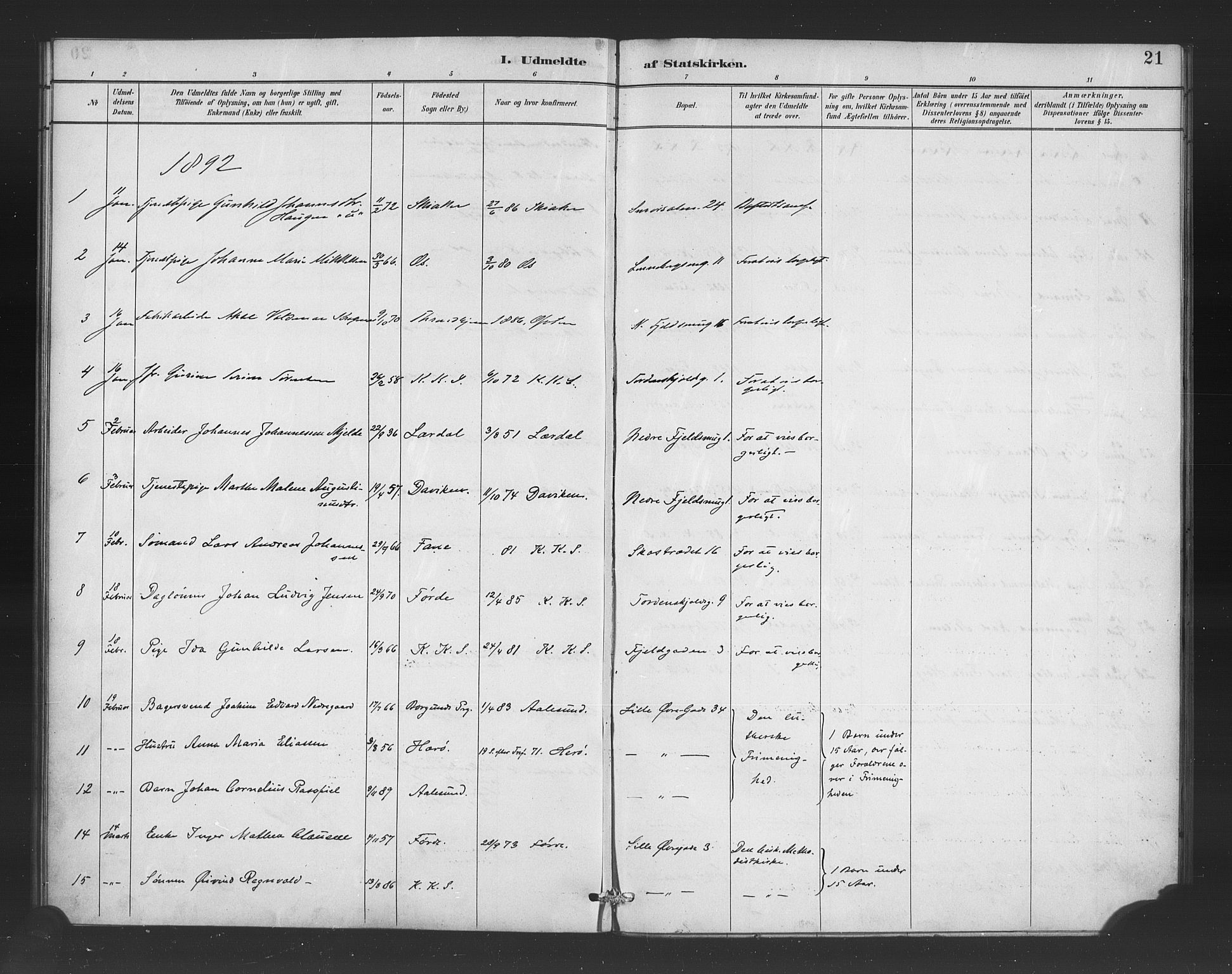 Korskirken sokneprestembete, SAB/A-76101/H/Haa/L0052: Parish register (official) no. G 2, 1887-1899, p. 21