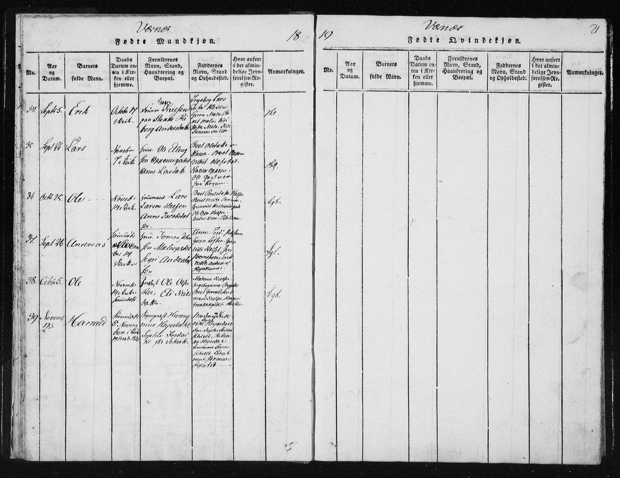 Ministerialprotokoller, klokkerbøker og fødselsregistre - Nord-Trøndelag, SAT/A-1458/709/L0061: Parish register (official) no. 709A08 /1, 1815-1819, p. 21