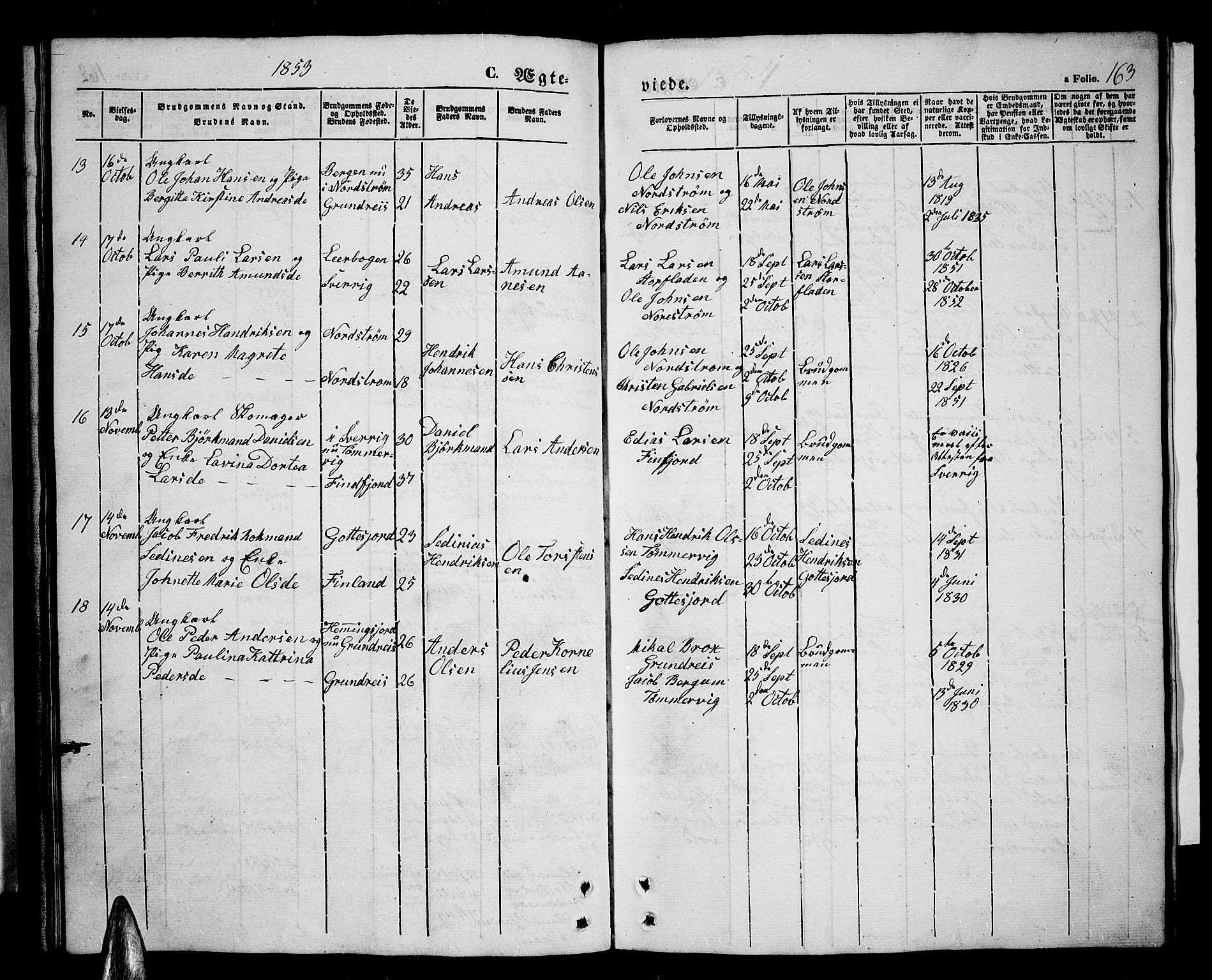 Tranøy sokneprestkontor, SATØ/S-1313/I/Ia/Iab/L0002klokker: Parish register (copy) no. 2, 1847-1860, p. 163