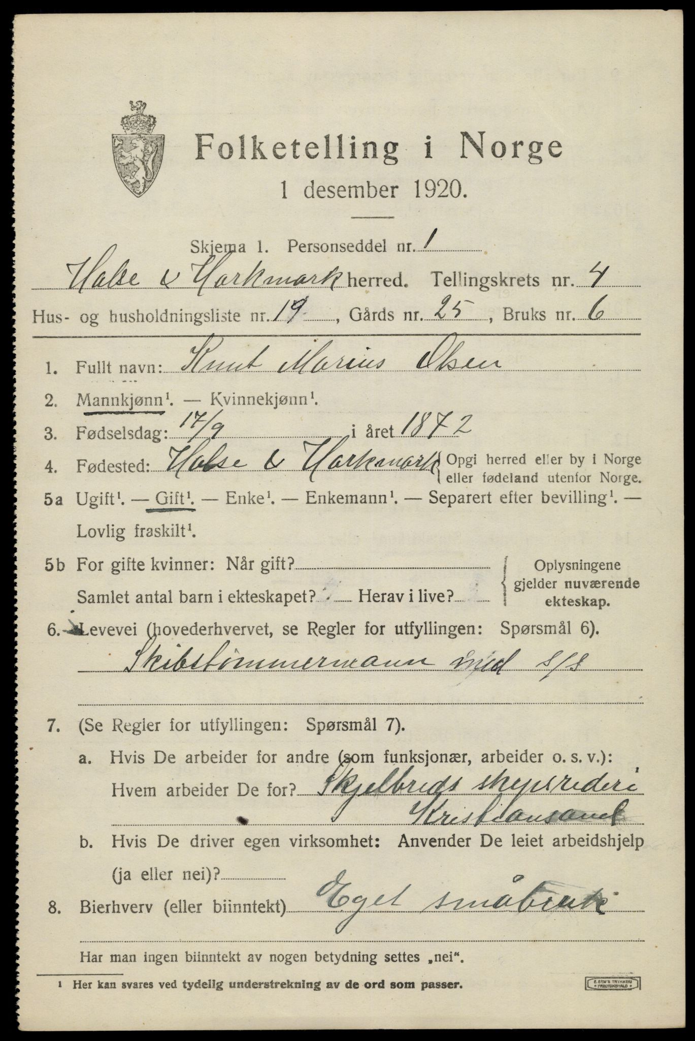 SAK, 1920 census for Halse og Harkmark, 1920, p. 3010
