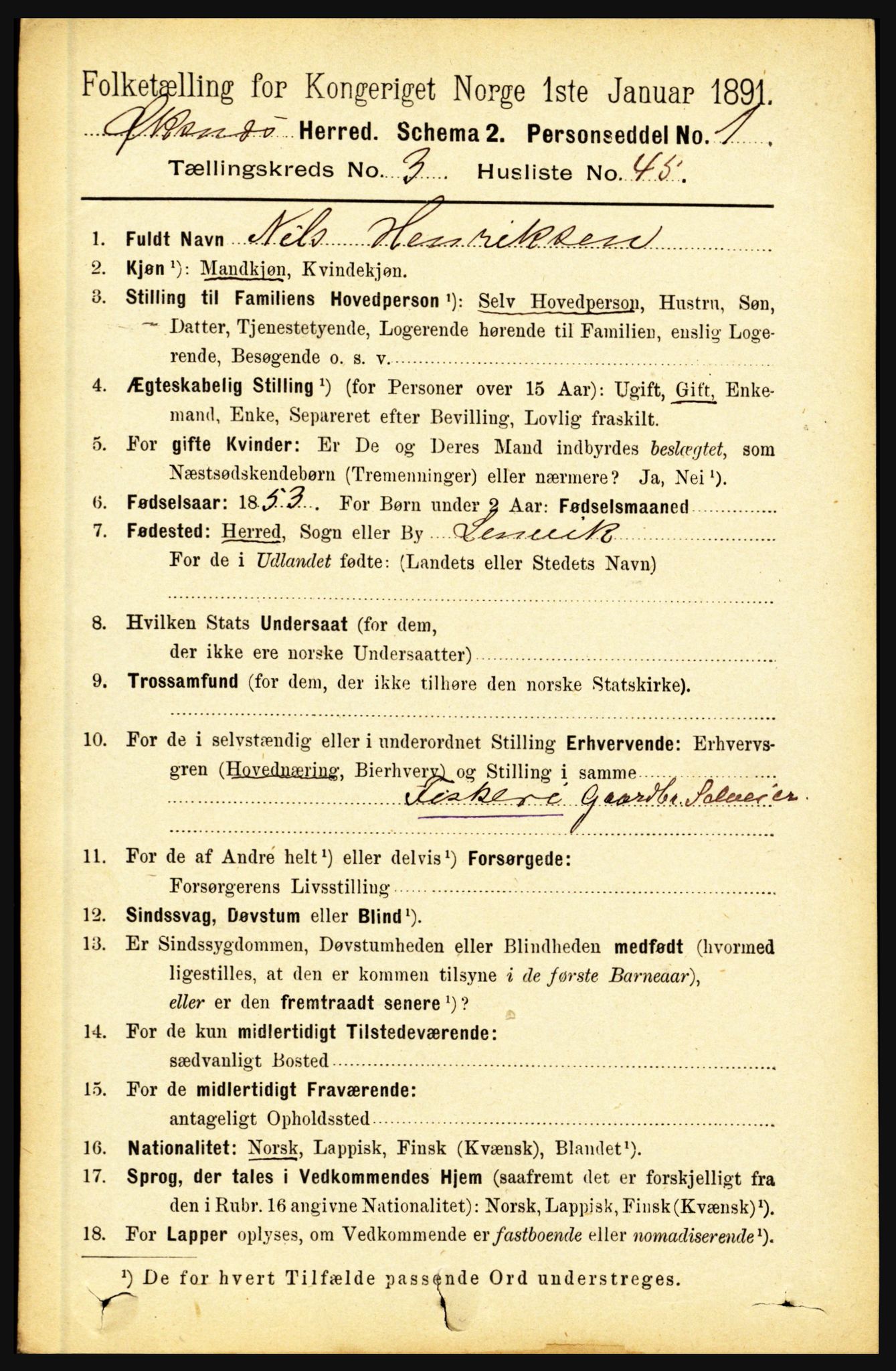 RA, 1891 census for 1868 Øksnes, 1891, p. 1456