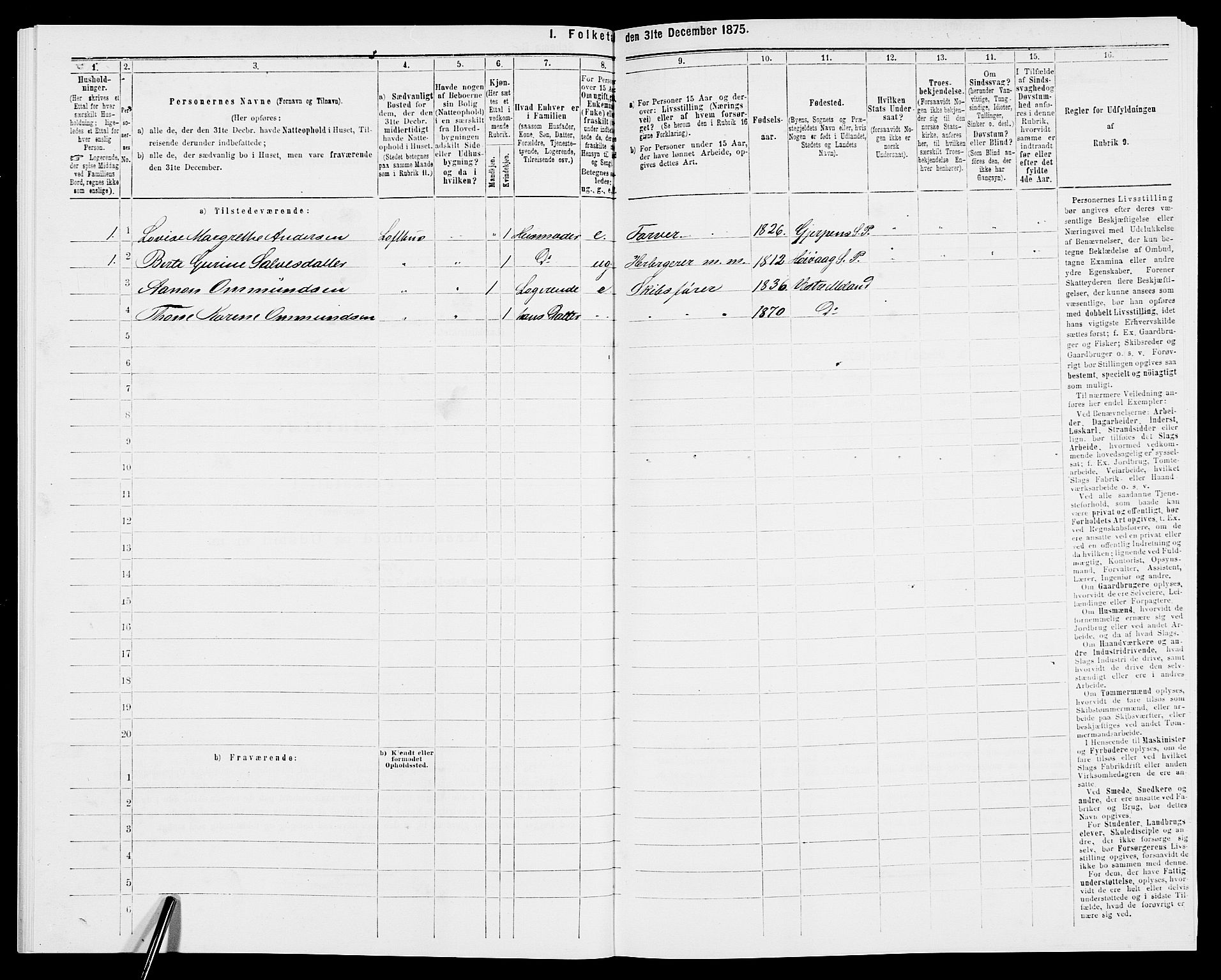 SAK, 1875 census for 0926L Vestre Moland/Vestre Moland, 1875, p. 430