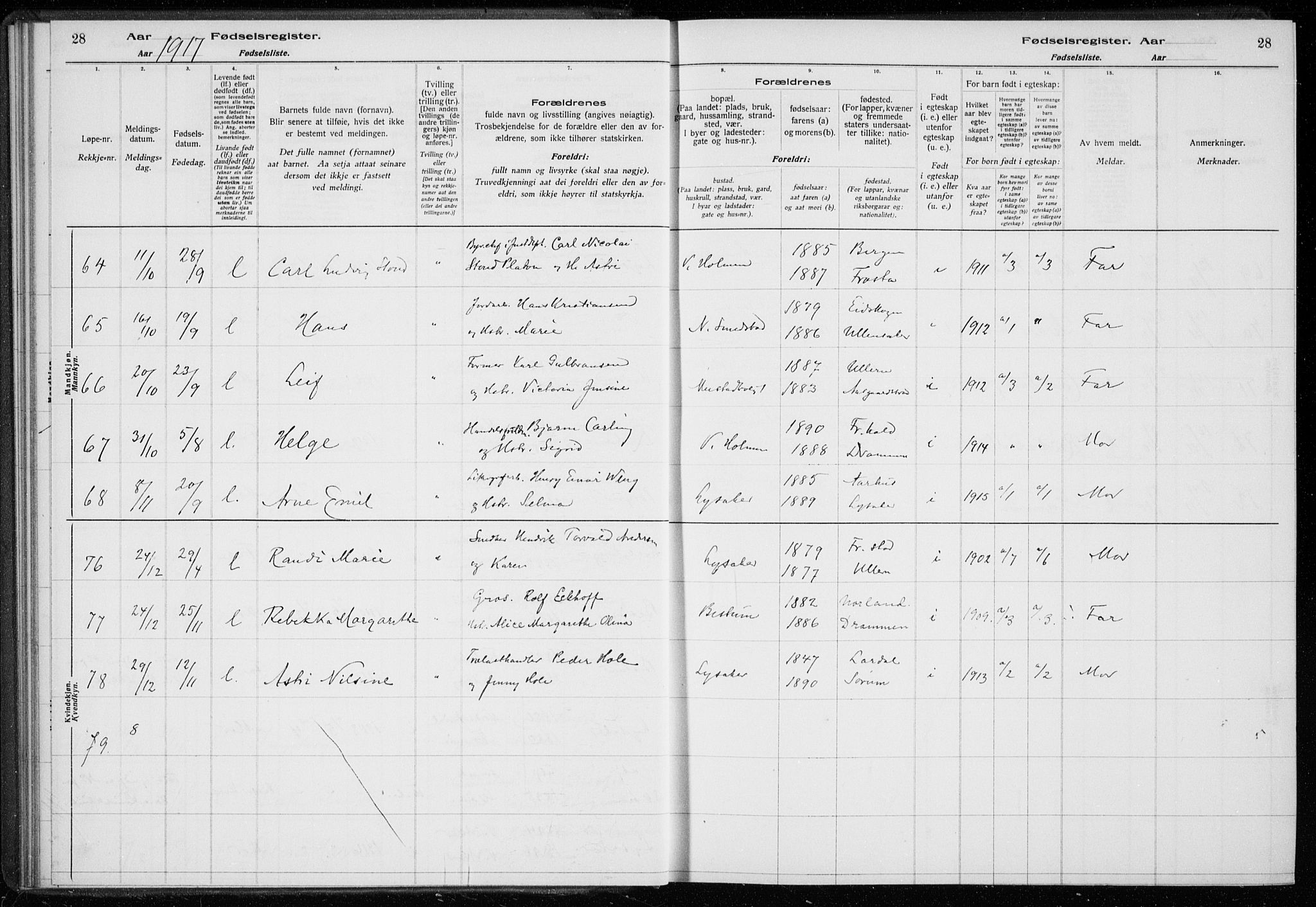 Ullern prestekontor Kirkebøker, SAO/A-10740/J/L0001: Birth register no. 1, 1916-1928, p. 28