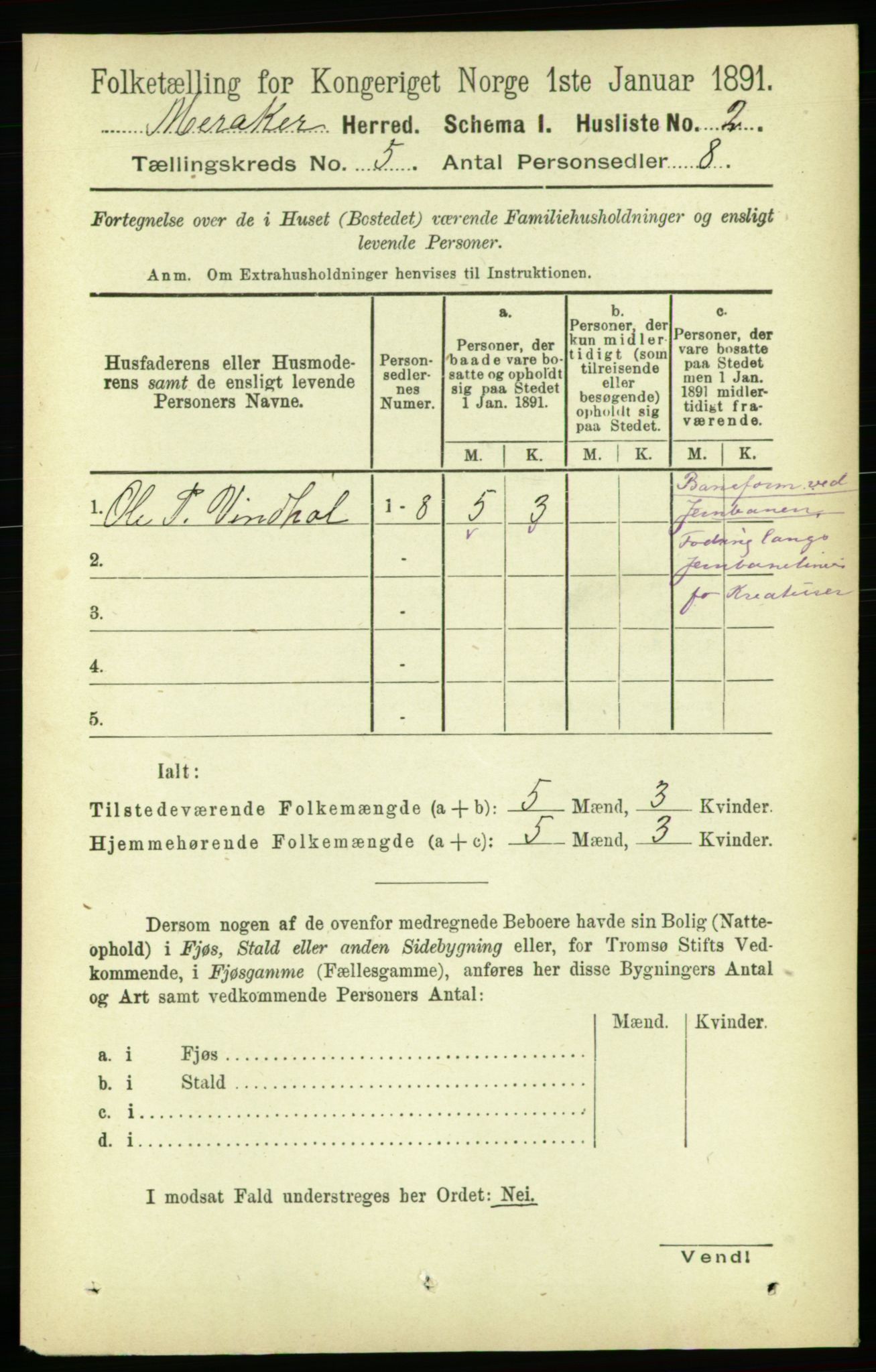 RA, 1891 census for 1711 Meråker, 1891, p. 1836