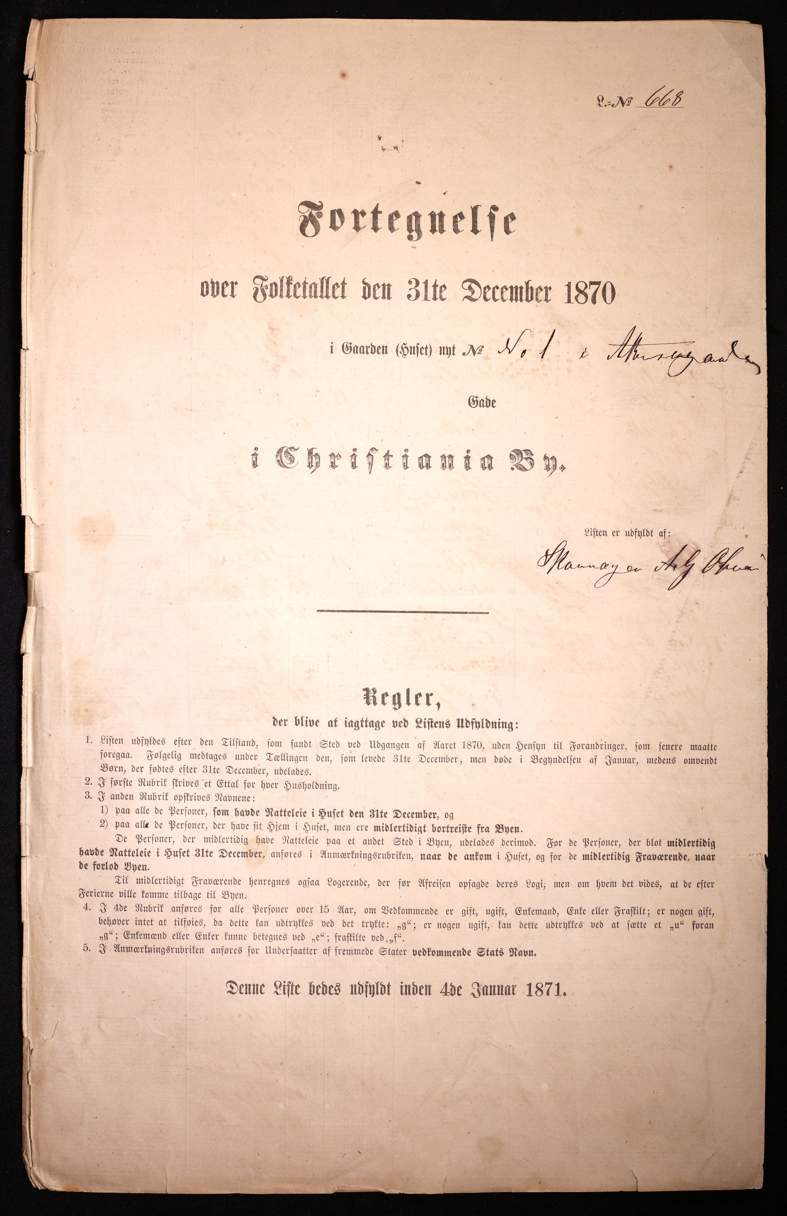 RA, 1870 census for 0301 Kristiania, 1870, p. 5