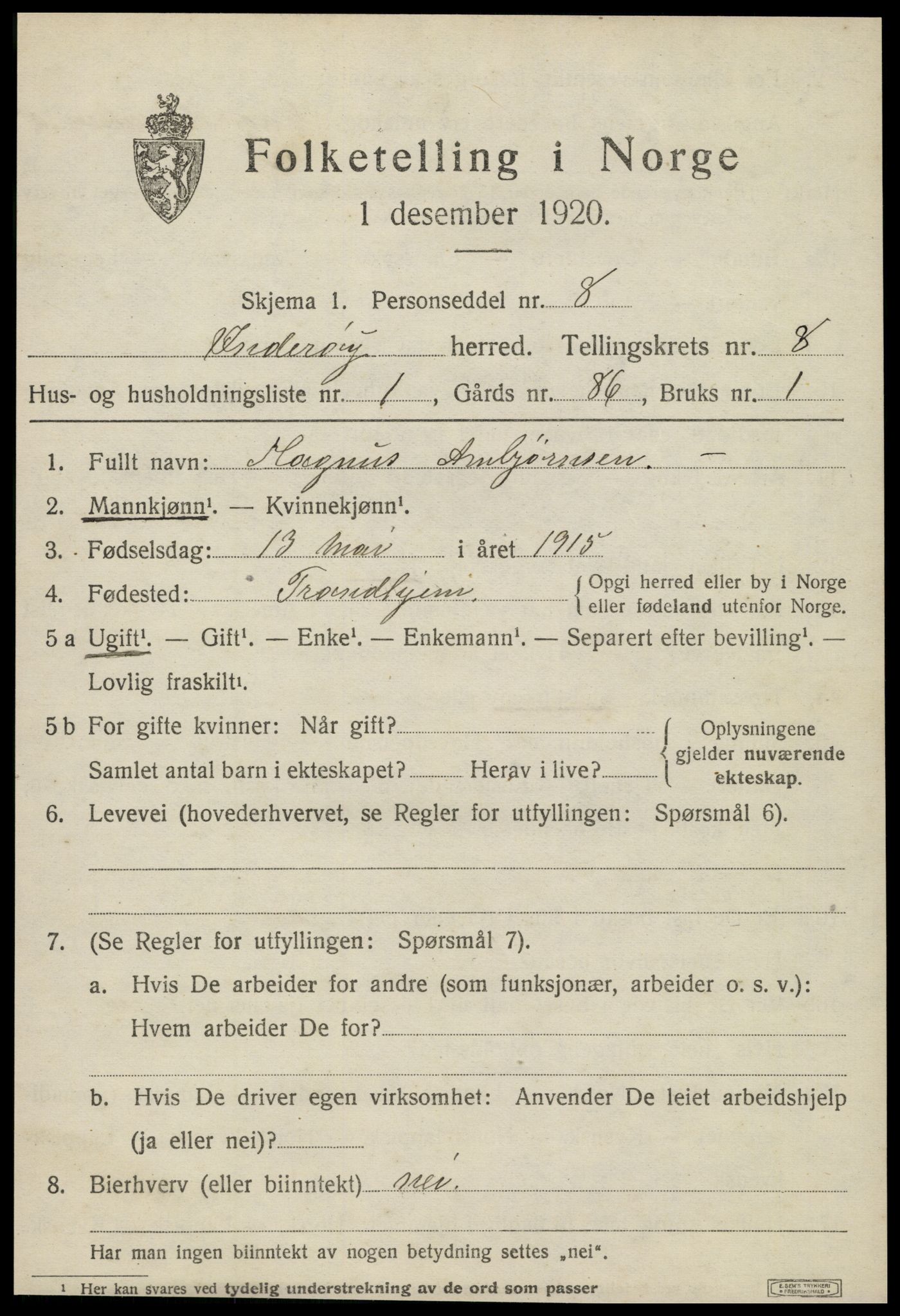 SAT, 1920 census for Inderøy, 1920, p. 5617