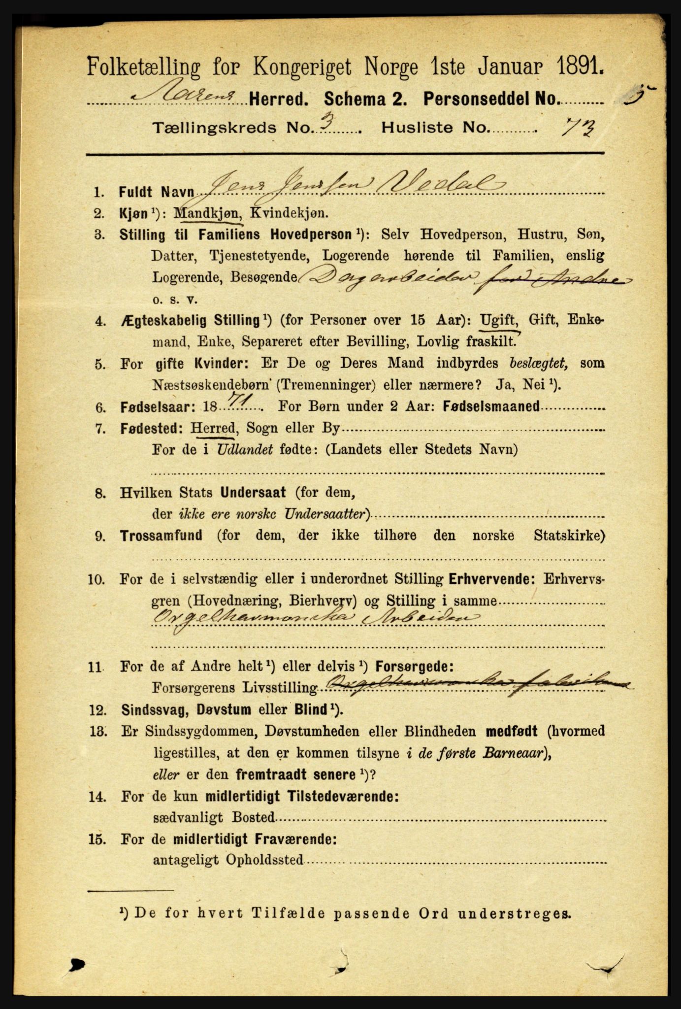 RA, 1891 census for 1716 Åsen, 1891, p. 1325