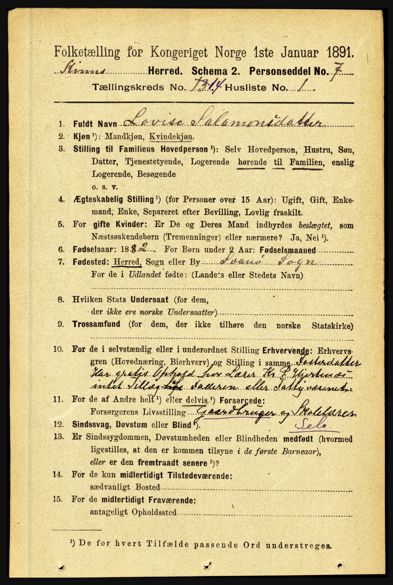 RA, 1891 census for 1437 Kinn, 1891, p. 5458