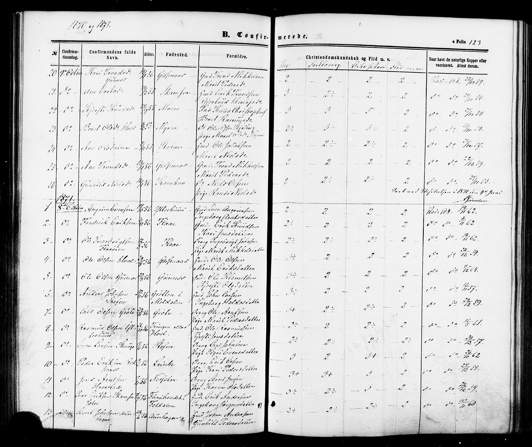 Ministerialprotokoller, klokkerbøker og fødselsregistre - Sør-Trøndelag, AV/SAT-A-1456/674/L0870: Parish register (official) no. 674A02, 1861-1879, p. 123