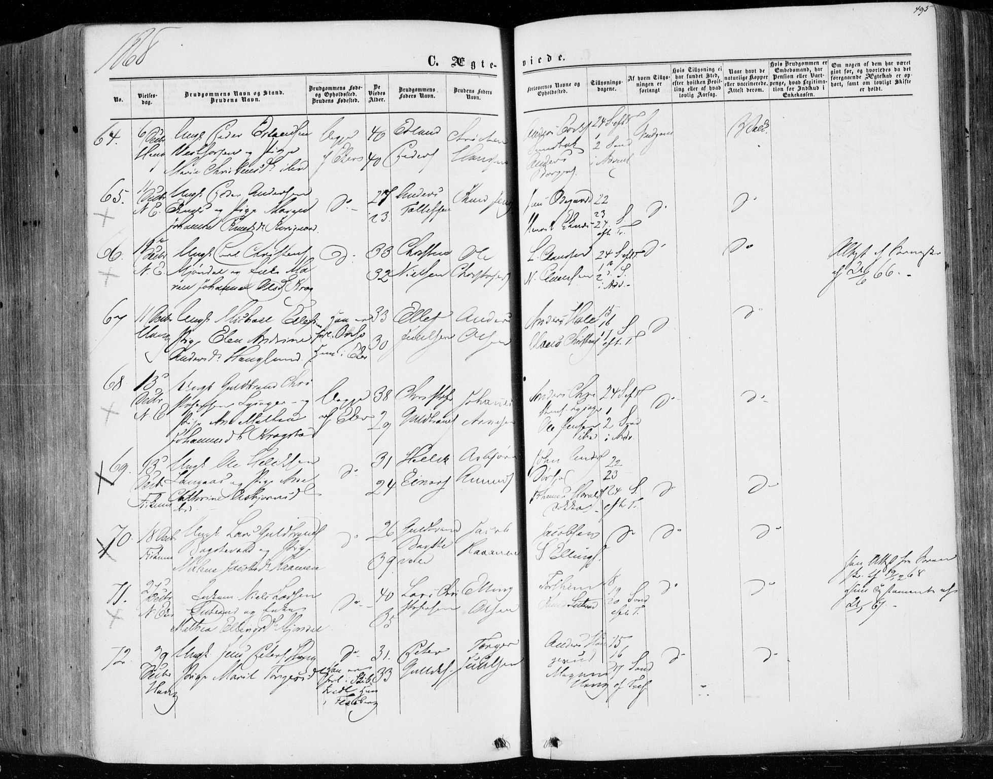 Eiker kirkebøker, SAKO/A-4/F/Fa/L0016: Parish register (official) no. I 16, 1860-1868, p. 495