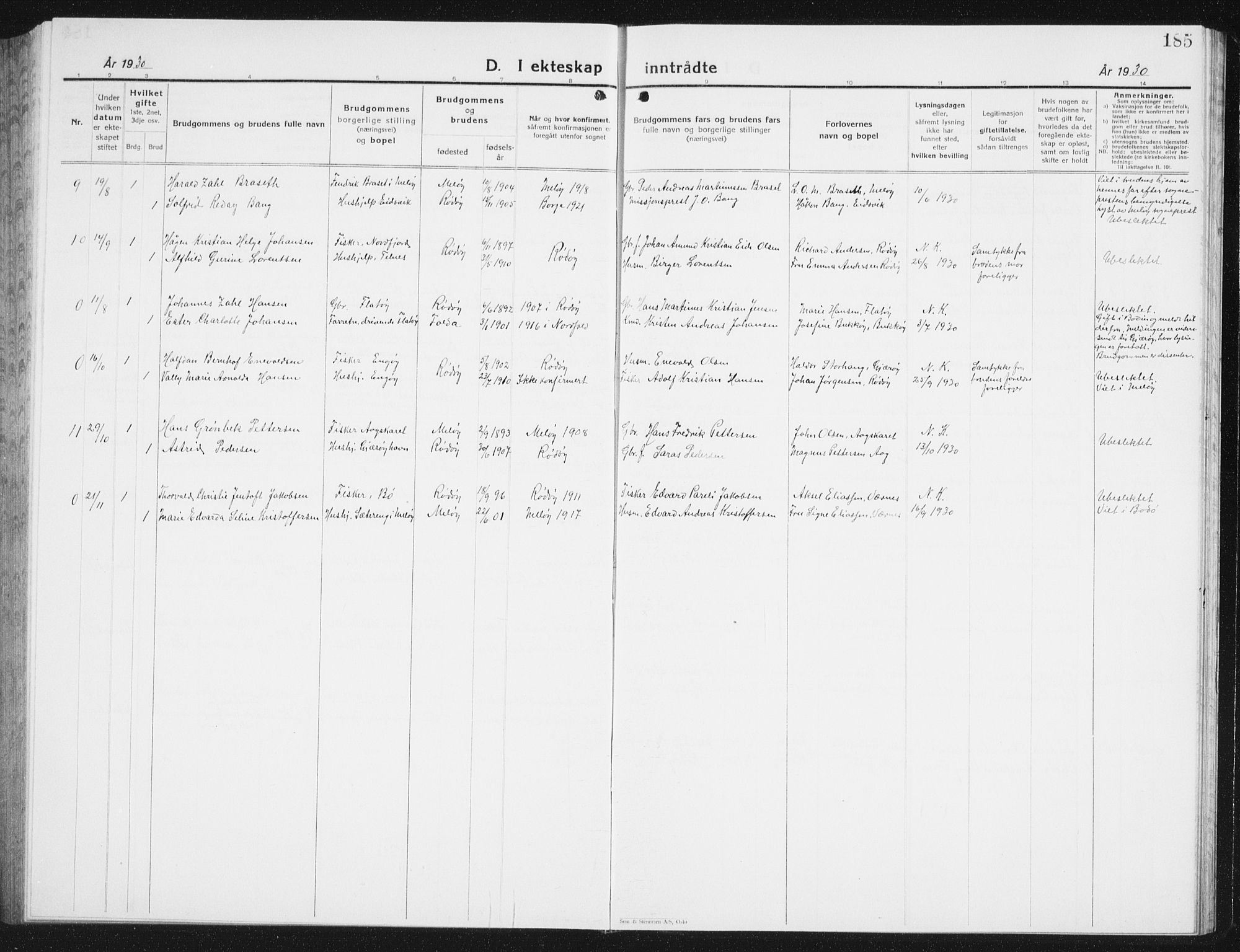 Ministerialprotokoller, klokkerbøker og fødselsregistre - Nordland, AV/SAT-A-1459/841/L0622: Parish register (copy) no. 841C06, 1924-1942, p. 185