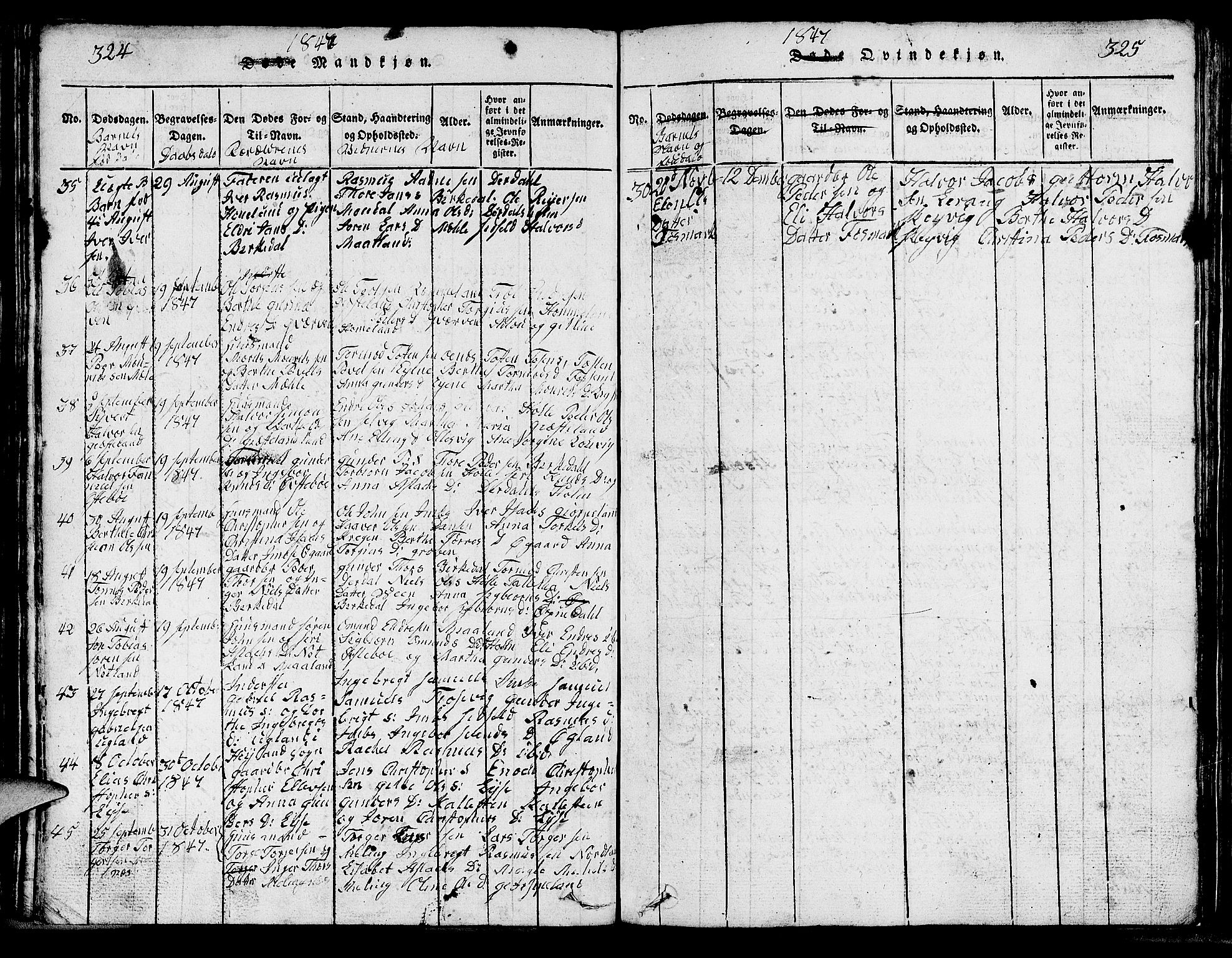 Strand sokneprestkontor, SAST/A-101828/H/Ha/Hab/L0002: Parish register (copy) no. B 2, 1816-1854, p. 324-325