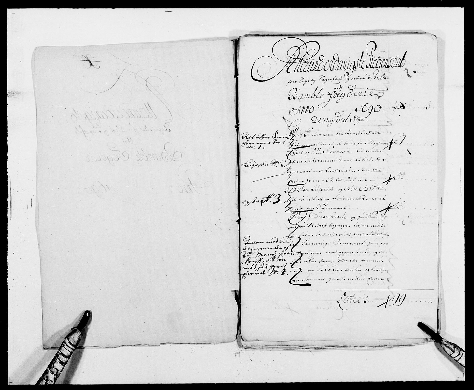Rentekammeret inntil 1814, Reviderte regnskaper, Fogderegnskap, RA/EA-4092/R34/L2051: Fogderegnskap Bamble, 1688-1691, p. 2