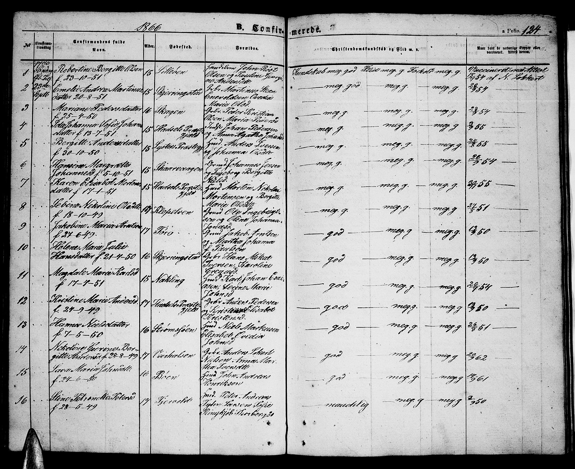 Ministerialprotokoller, klokkerbøker og fødselsregistre - Nordland, SAT/A-1459/891/L1313: Parish register (copy) no. 891C02, 1856-1870, p. 124