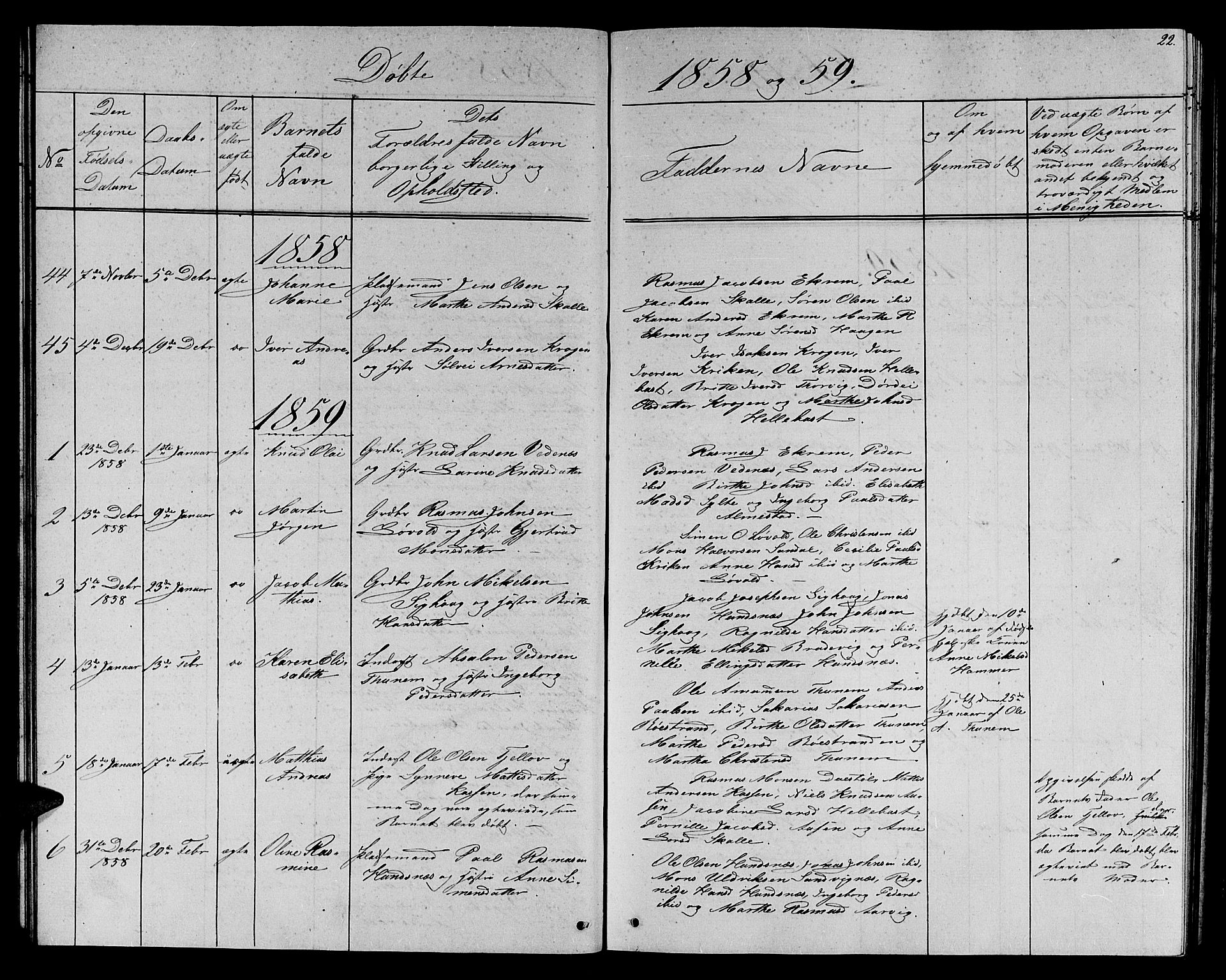 Ministerialprotokoller, klokkerbøker og fødselsregistre - Møre og Romsdal, AV/SAT-A-1454/501/L0015: Parish register (copy) no. 501C01, 1854-1867, p. 22