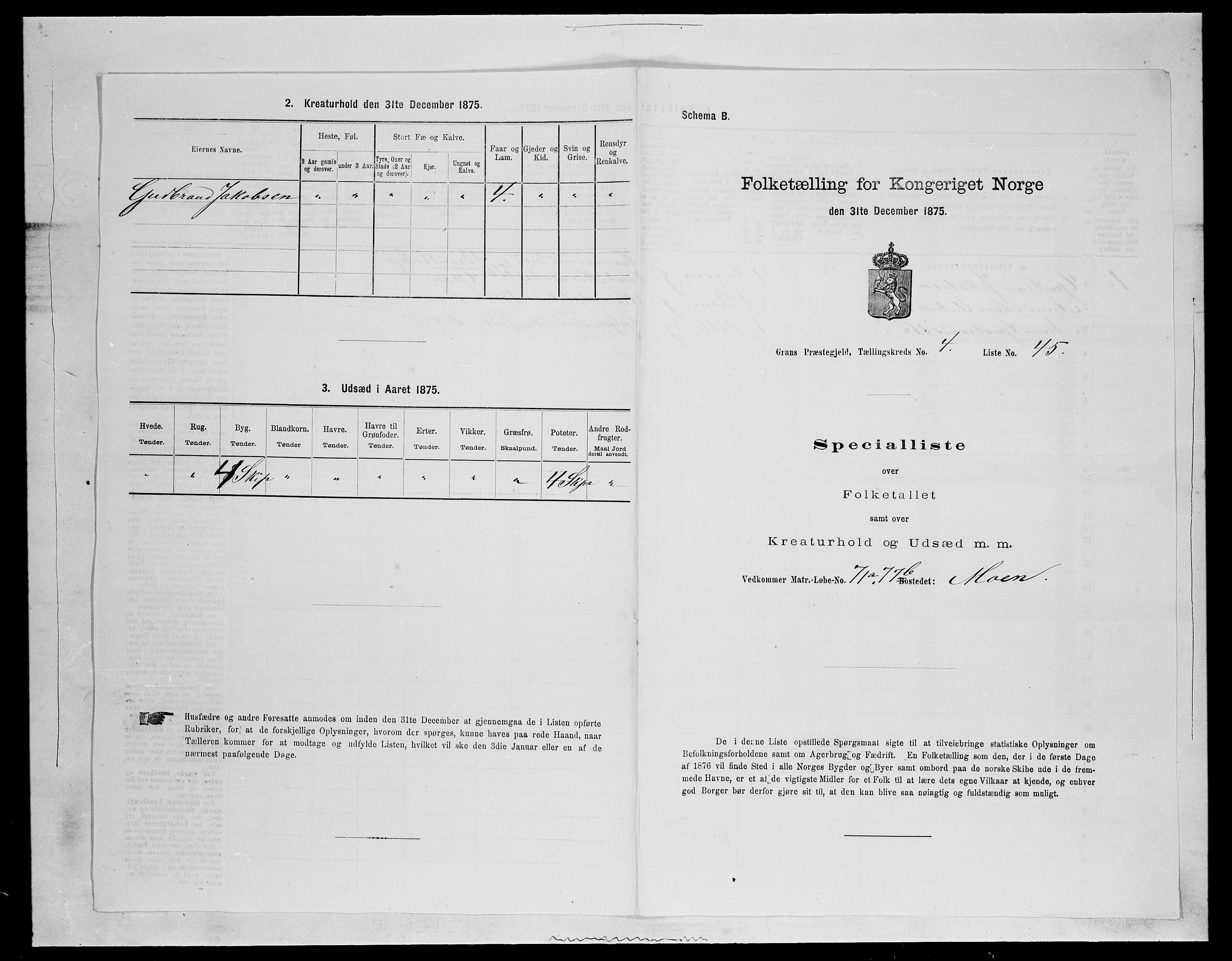 SAH, 1875 census for 0534P Gran, 1875, p. 638