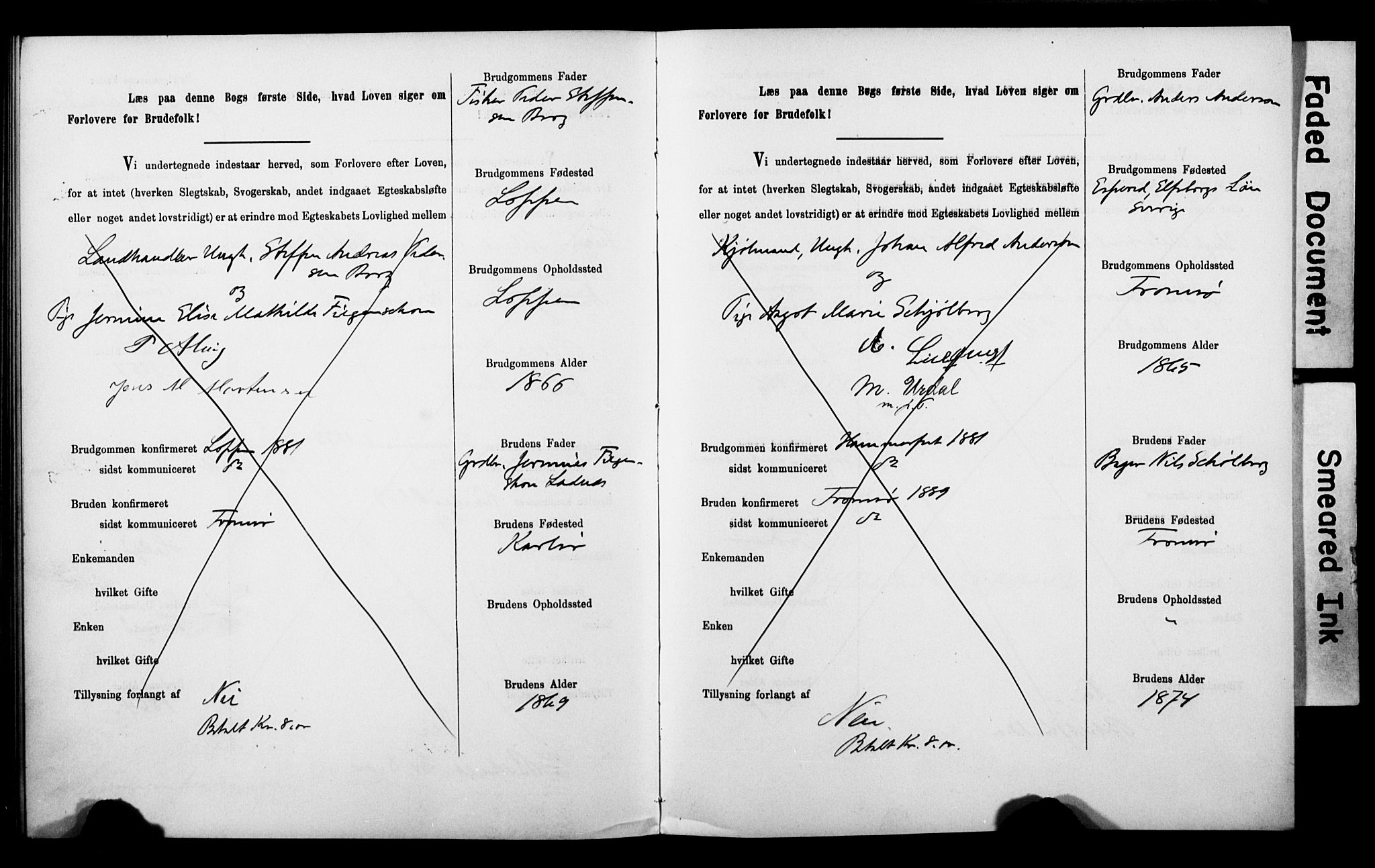 Tromsø sokneprestkontor/stiftsprosti/domprosti, AV/SATØ-S-1343/H/Hc/L0099/0001: Banns register no. 99.1, 1886-1892