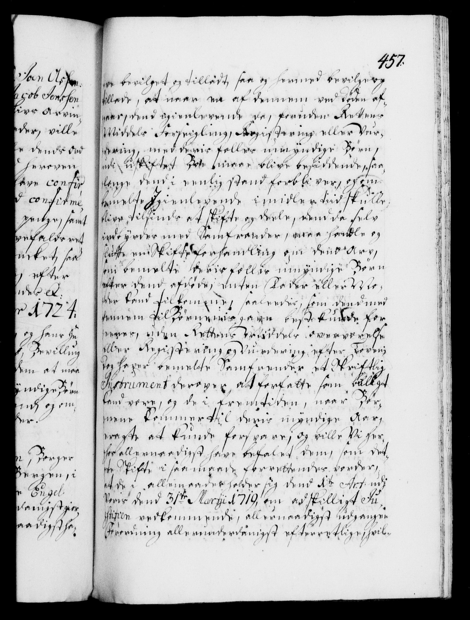 Danske Kanselli 1572-1799, AV/RA-EA-3023/F/Fc/Fca/Fcaa/L0024: Norske registre, 1723-1725, p. 457a