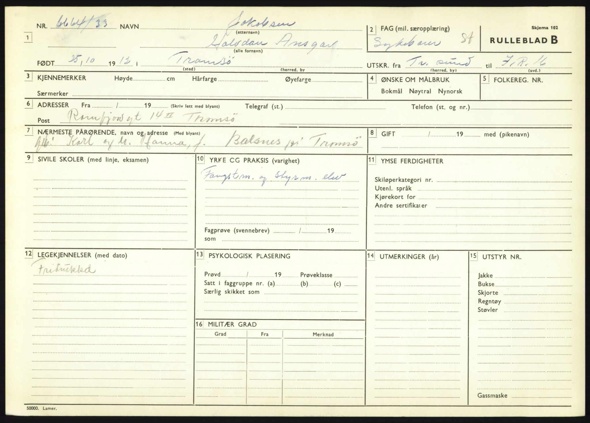 Forsvaret, Troms infanteriregiment nr. 16, AV/RA-RAFA-3146/P/Pa/L0017: Rulleblad for regimentets menige mannskaper, årsklasse 1933, 1933, p. 525