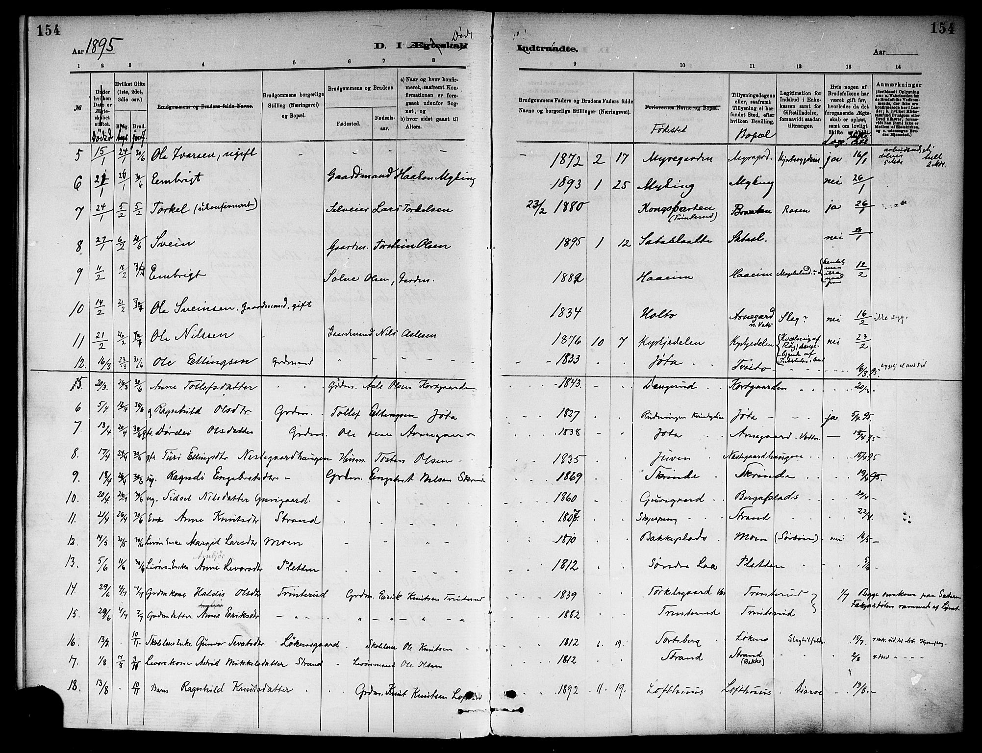 Ål kirkebøker, SAKO/A-249/F/Fa/L0008: Parish register (official) no. I 8, 1882-1896, p. 154
