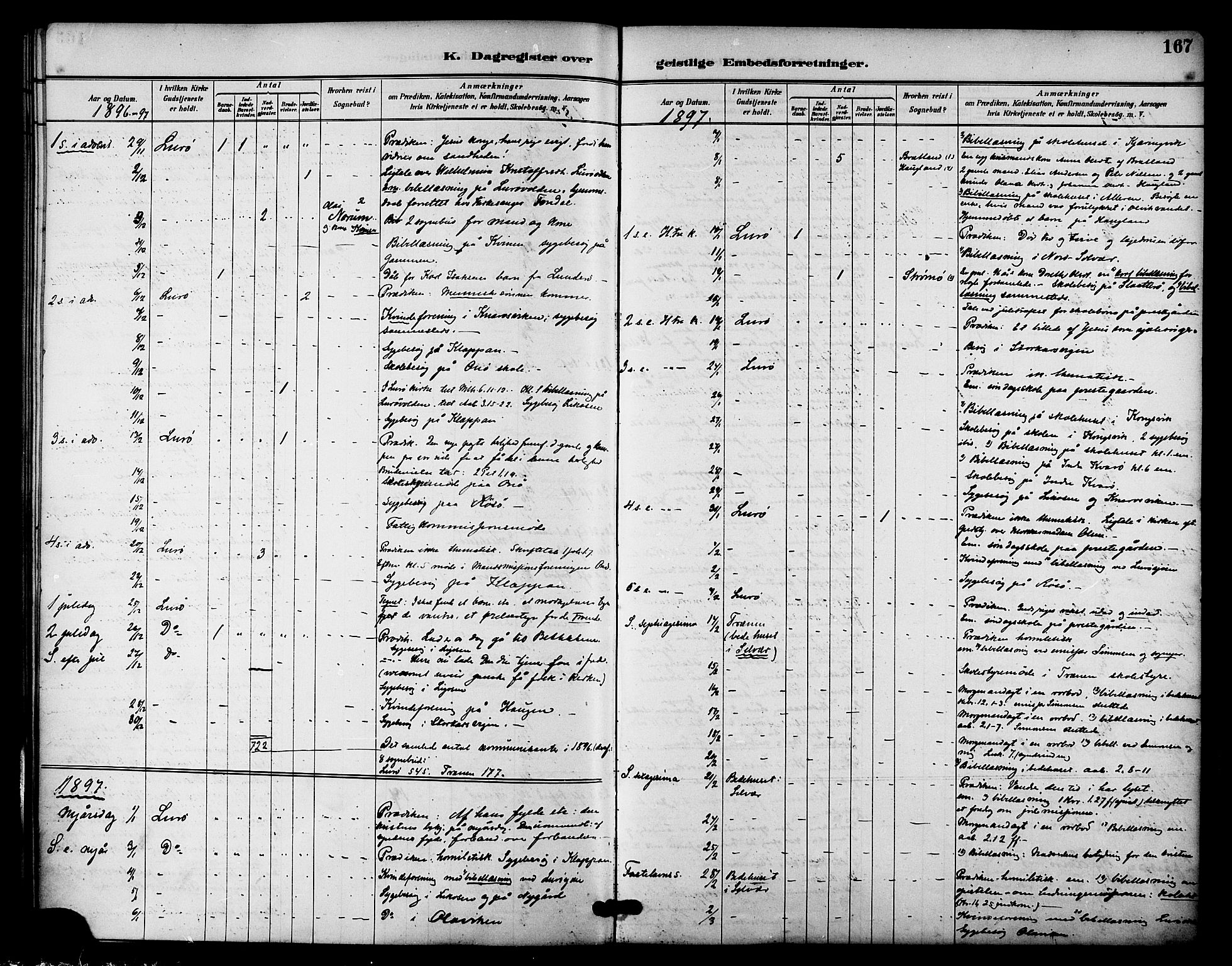 Ministerialprotokoller, klokkerbøker og fødselsregistre - Nordland, AV/SAT-A-1459/840/L0580: Parish register (official) no. 840A02, 1887-1909, p. 167