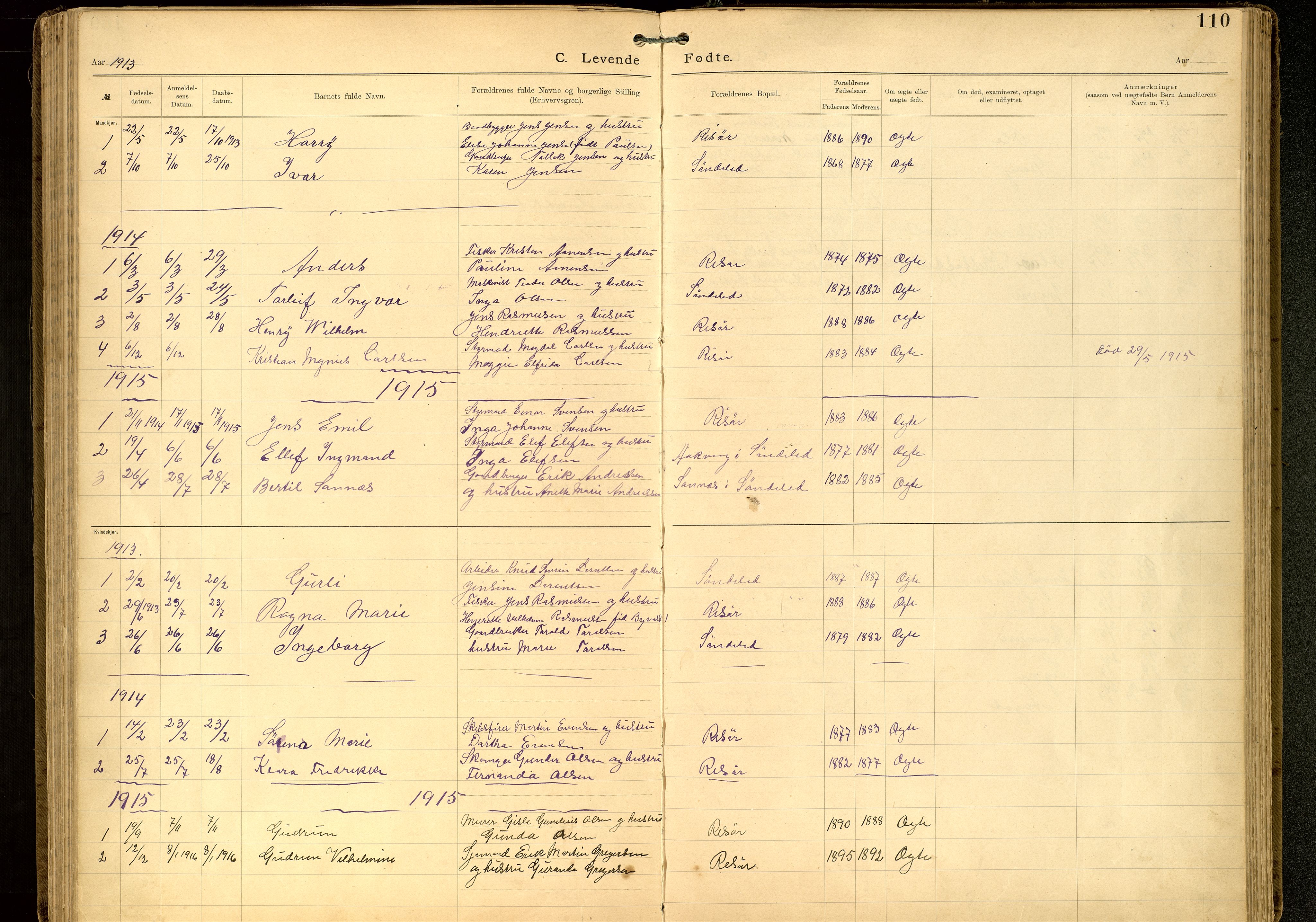 Den evangelisk-lutherske frimenighet, Risør, AV/SAK-1292-0007/F/Fa/L0002: Dissenter register no. F 18, 1892-1954, p. 110