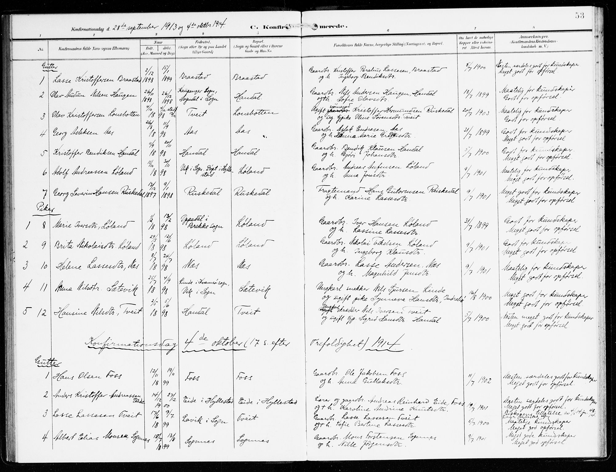 Hyllestad sokneprestembete, SAB/A-80401: Parish register (official) no. C 2, 1904-1917, p. 53