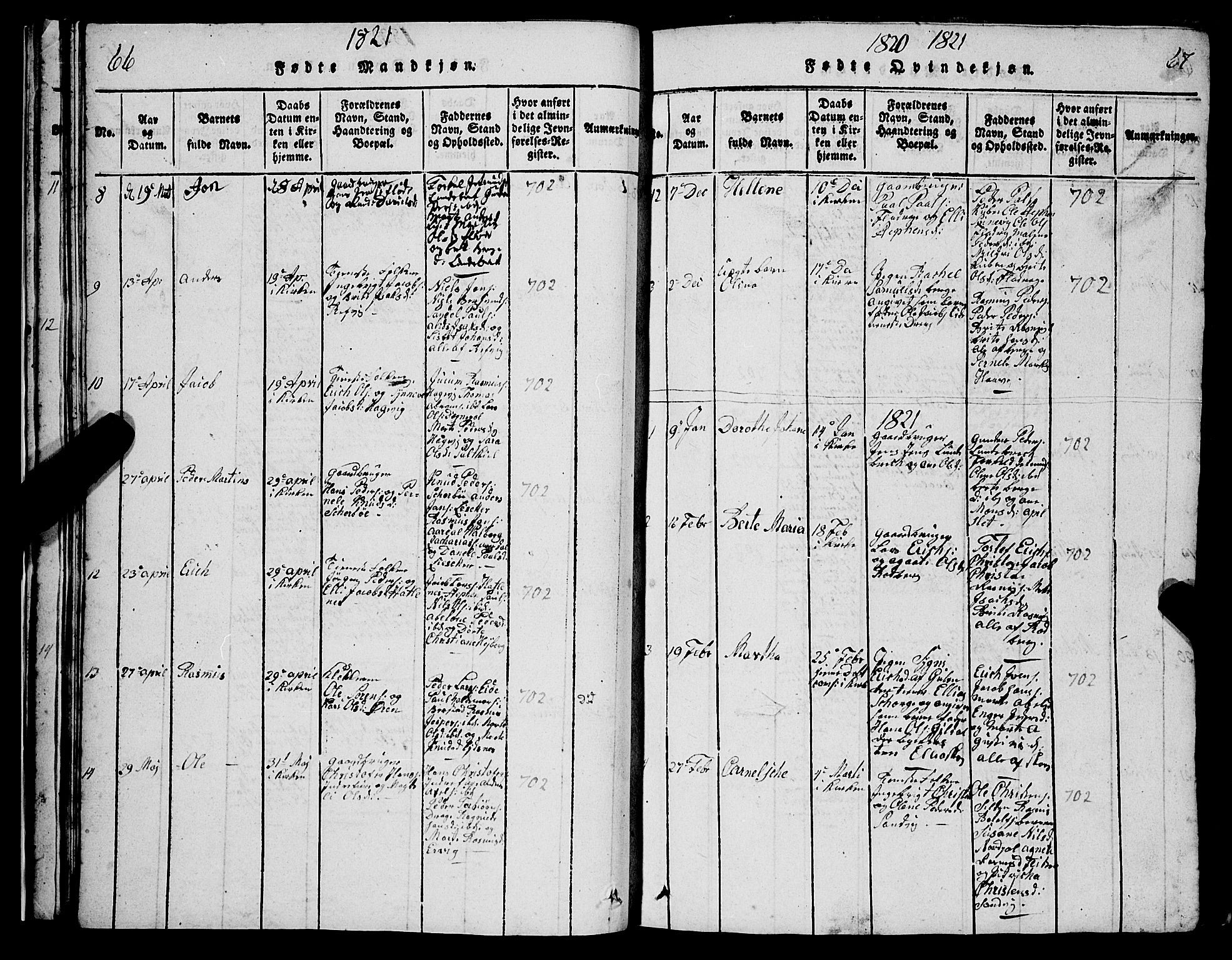 Selje sokneprestembete, AV/SAB-A-99938/H/Ha/Hab/Haba: Parish register (copy) no. A 1, 1816-1828, p. 66-67