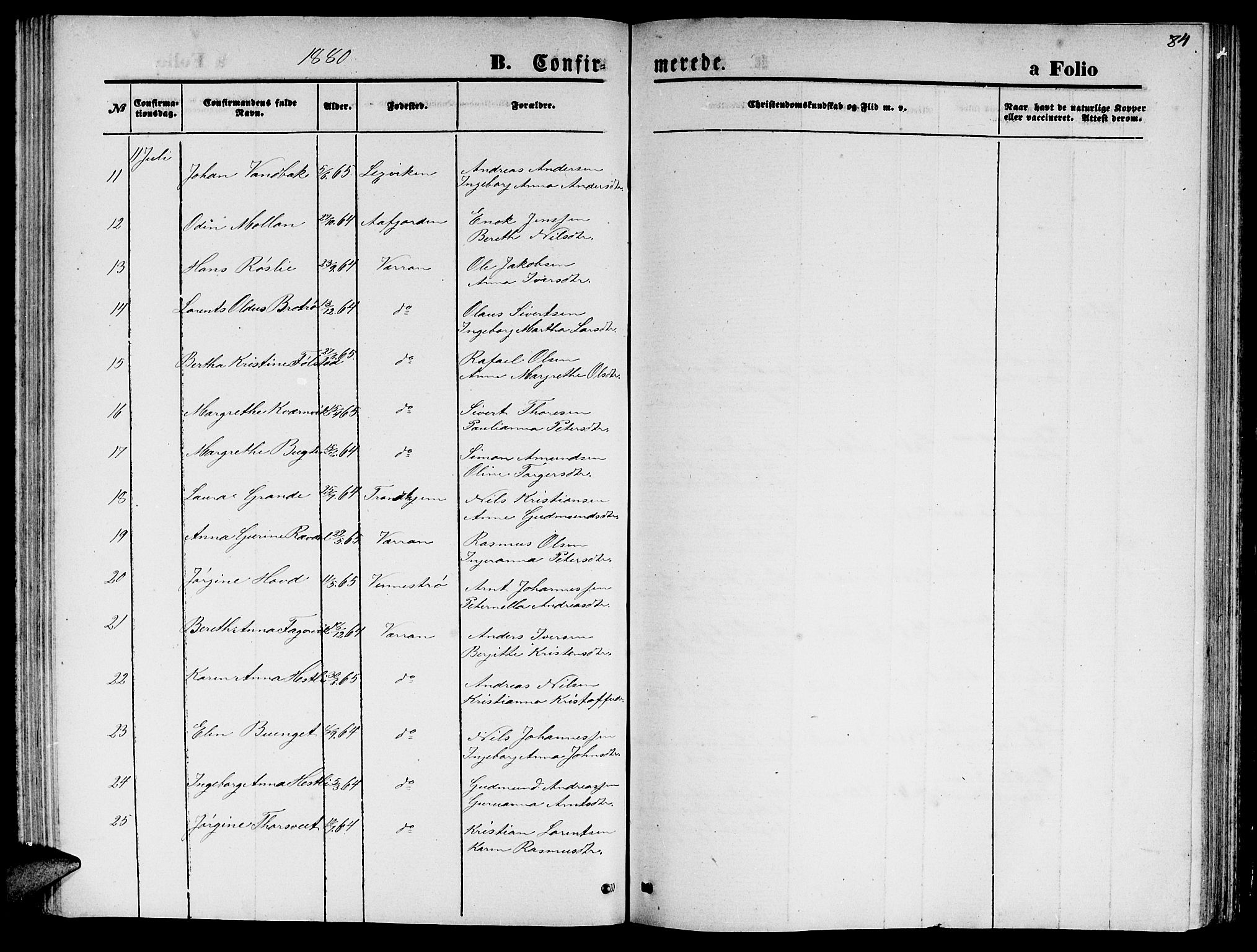 Ministerialprotokoller, klokkerbøker og fødselsregistre - Nord-Trøndelag, AV/SAT-A-1458/744/L0422: Parish register (copy) no. 744C01, 1871-1885, p. 84