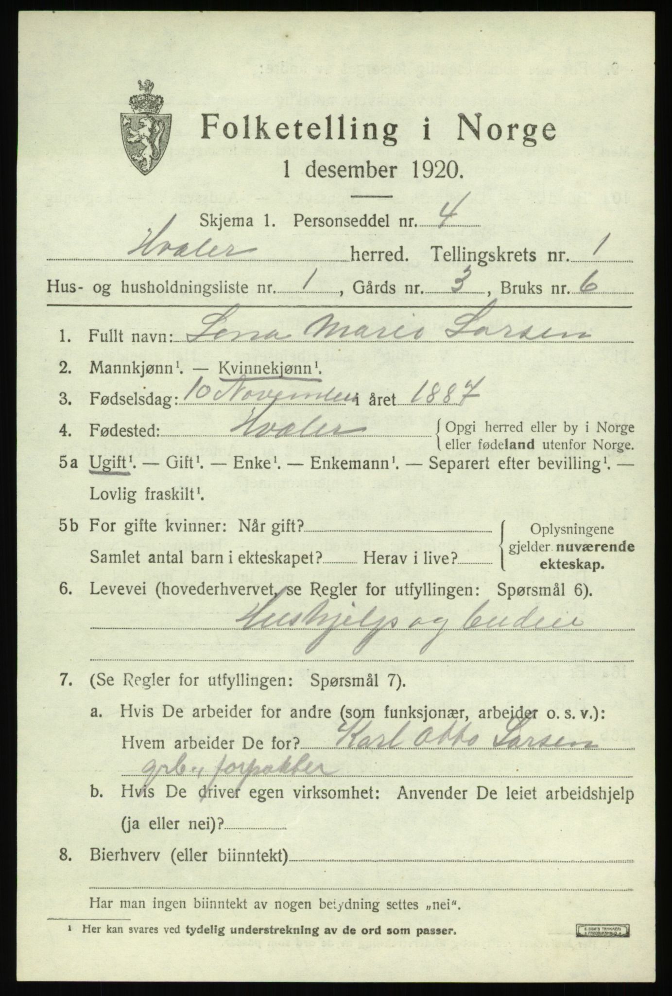 SAO, 1920 census for Hvaler, 1920, p. 1760