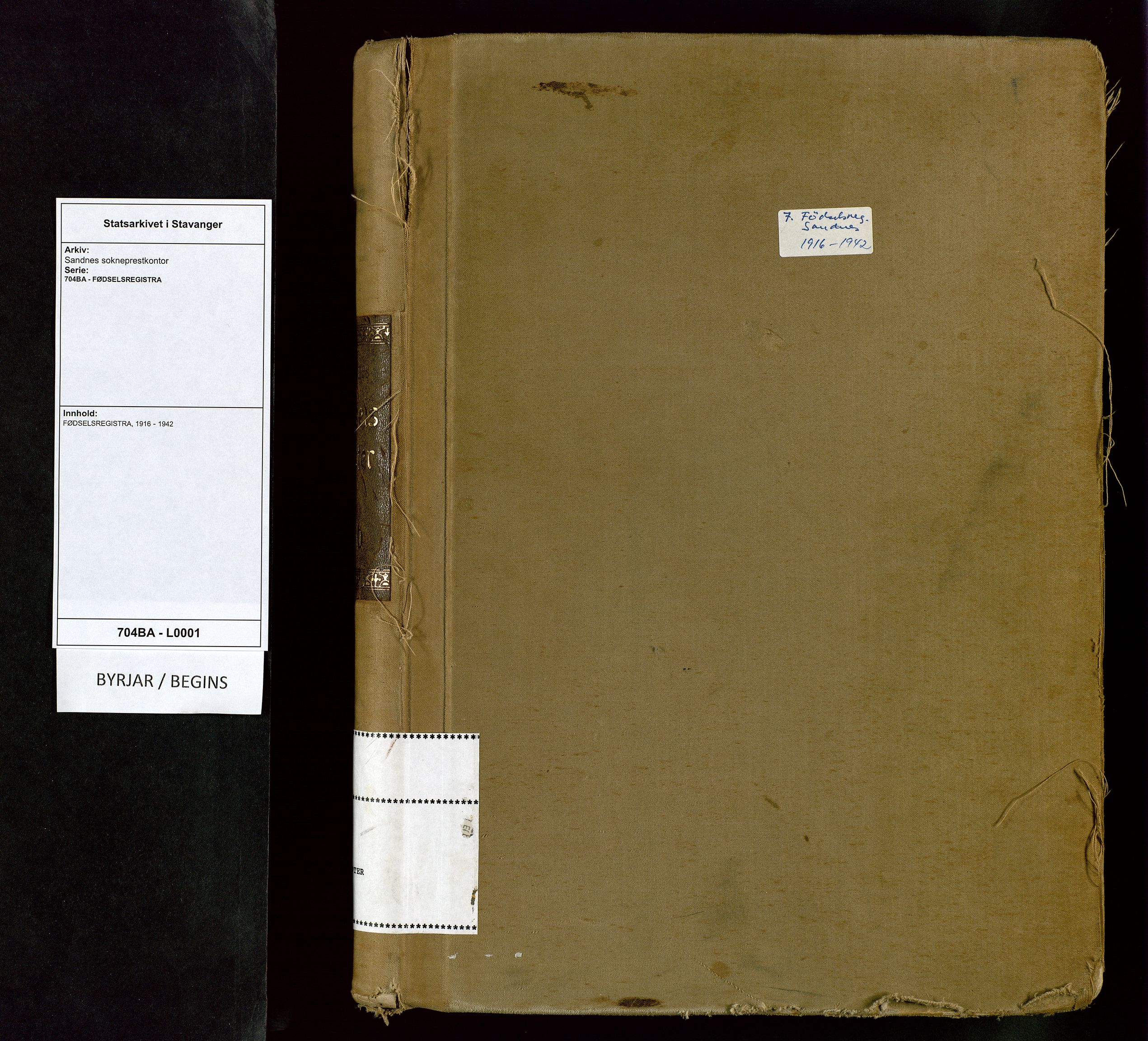 Sandnes sokneprestkontor, SAST/A-101800/704BA/L0001: Birth register no. 1, 1916-1942