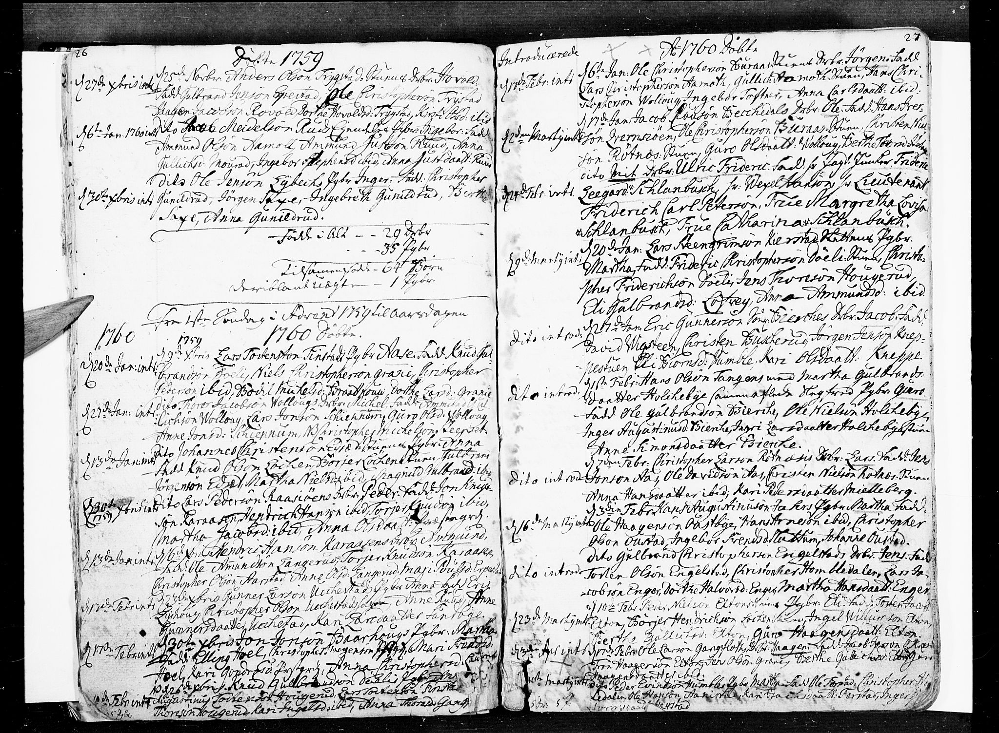 Nannestad prestekontor Kirkebøker, SAO/A-10414a/F/Fa/L0007: Parish register (official) no. I 7, 1754-1791, p. 26-27