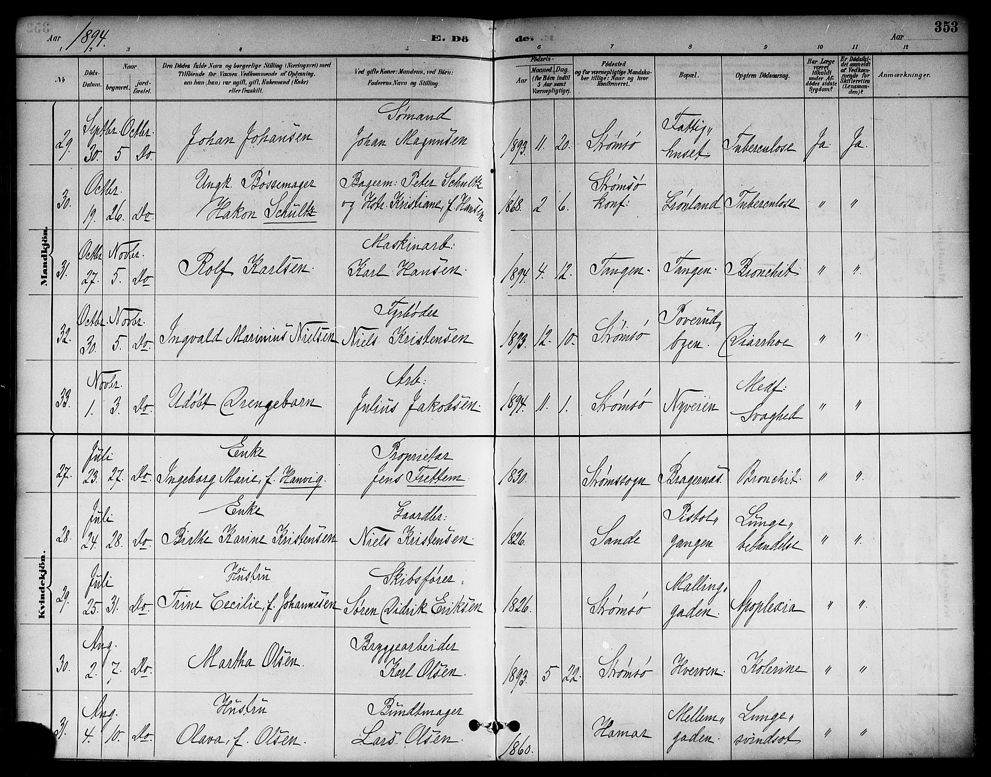 Strømsø kirkebøker, SAKO/A-246/F/Fa/L0023: Parish register (official) no. I 23, 1885-1894, p. 353