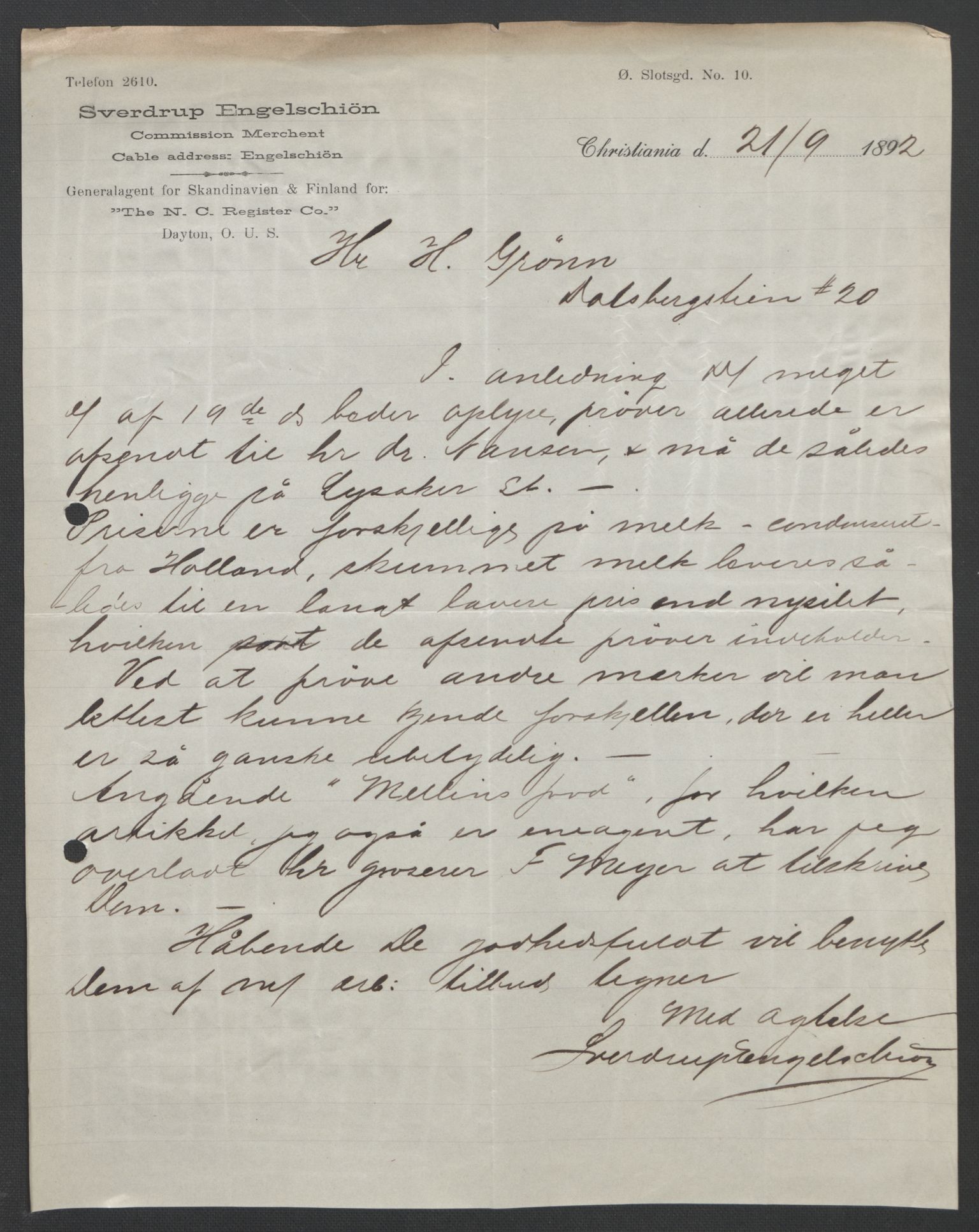 Arbeidskomitéen for Fridtjof Nansens polarekspedisjon, AV/RA-PA-0061/D/L0004: Innk. brev og telegrammer vedr. proviant og utrustning, 1892-1893, p. 146