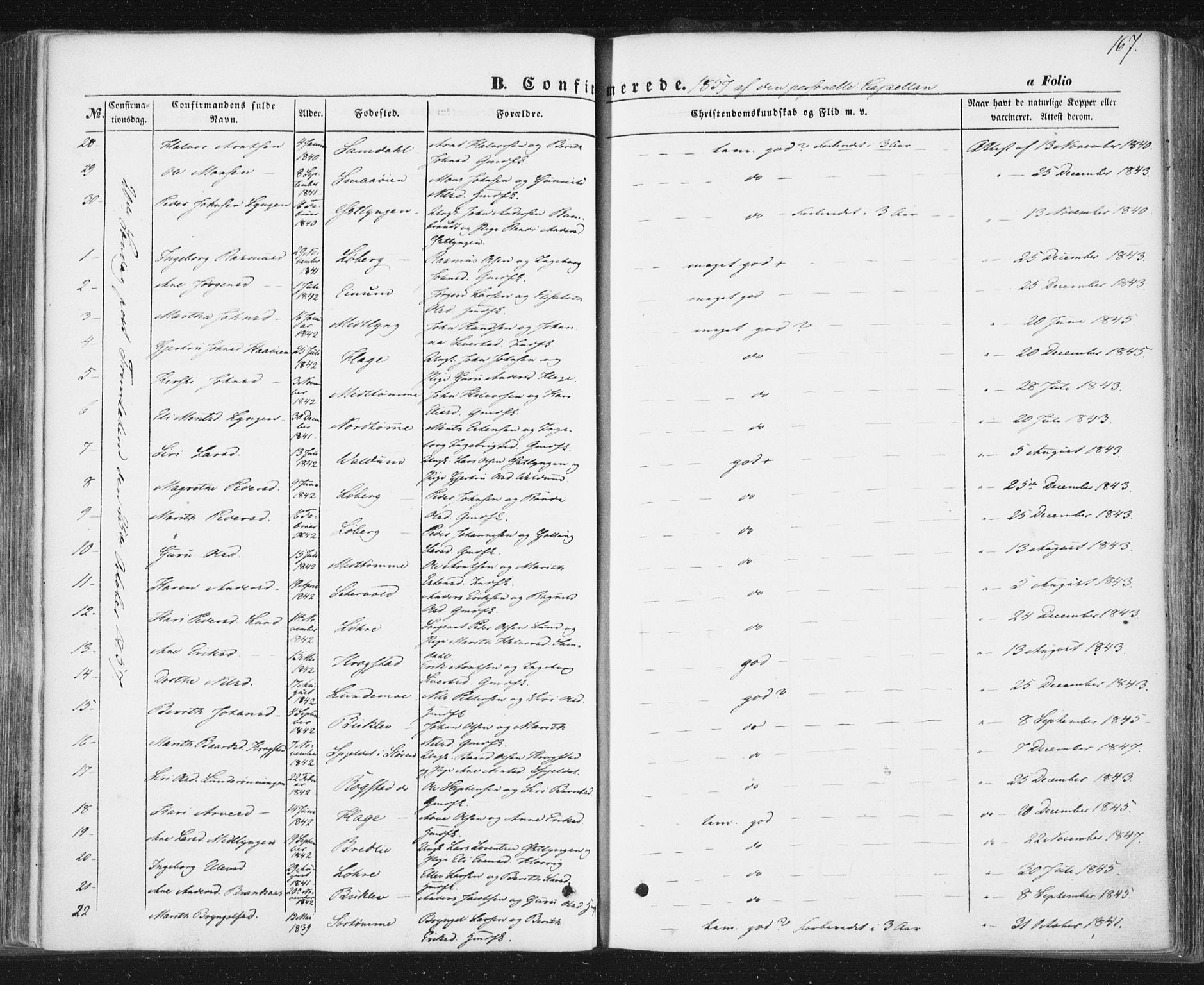 Ministerialprotokoller, klokkerbøker og fødselsregistre - Sør-Trøndelag, SAT/A-1456/692/L1103: Parish register (official) no. 692A03, 1849-1870, p. 167