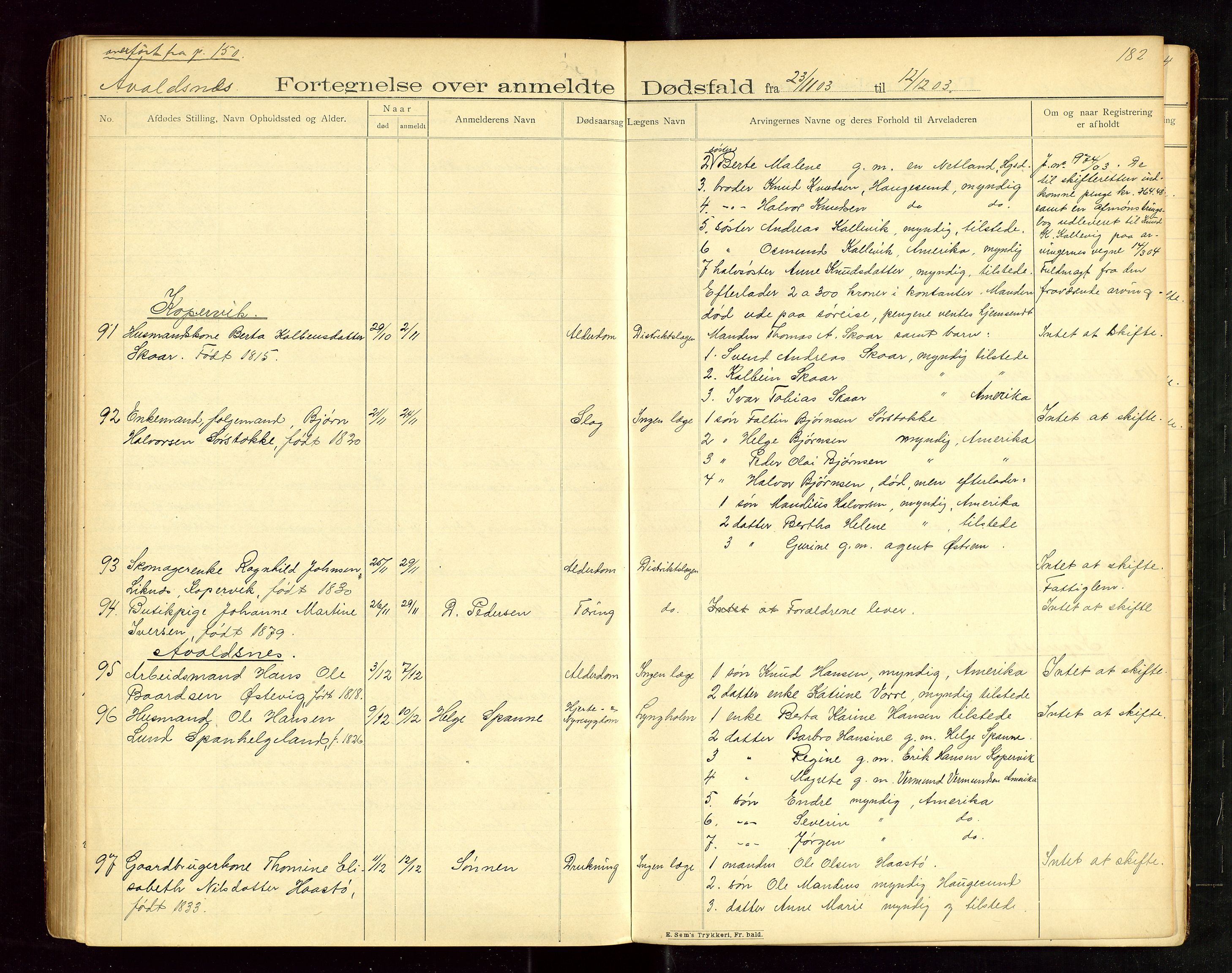 Karmsund sorenskriveri, SAST/A-100311/01/IV/IVAB/L0003: DØDSFALLSPROTOKOLL, 1902-1905, p. 181-182