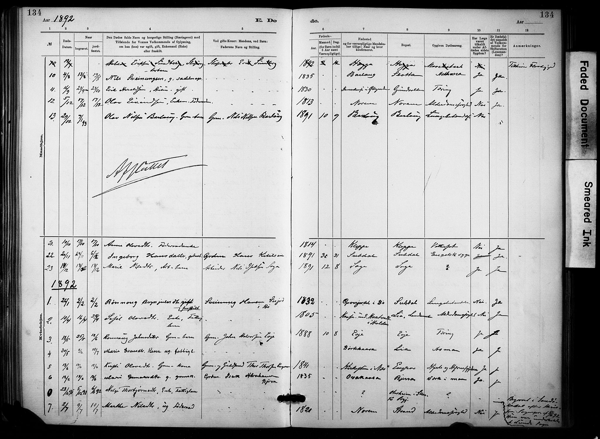 Lunde kirkebøker, SAKO/A-282/F/Fa/L0002: Parish register (official) no. I 2, 1884-1892, p. 134