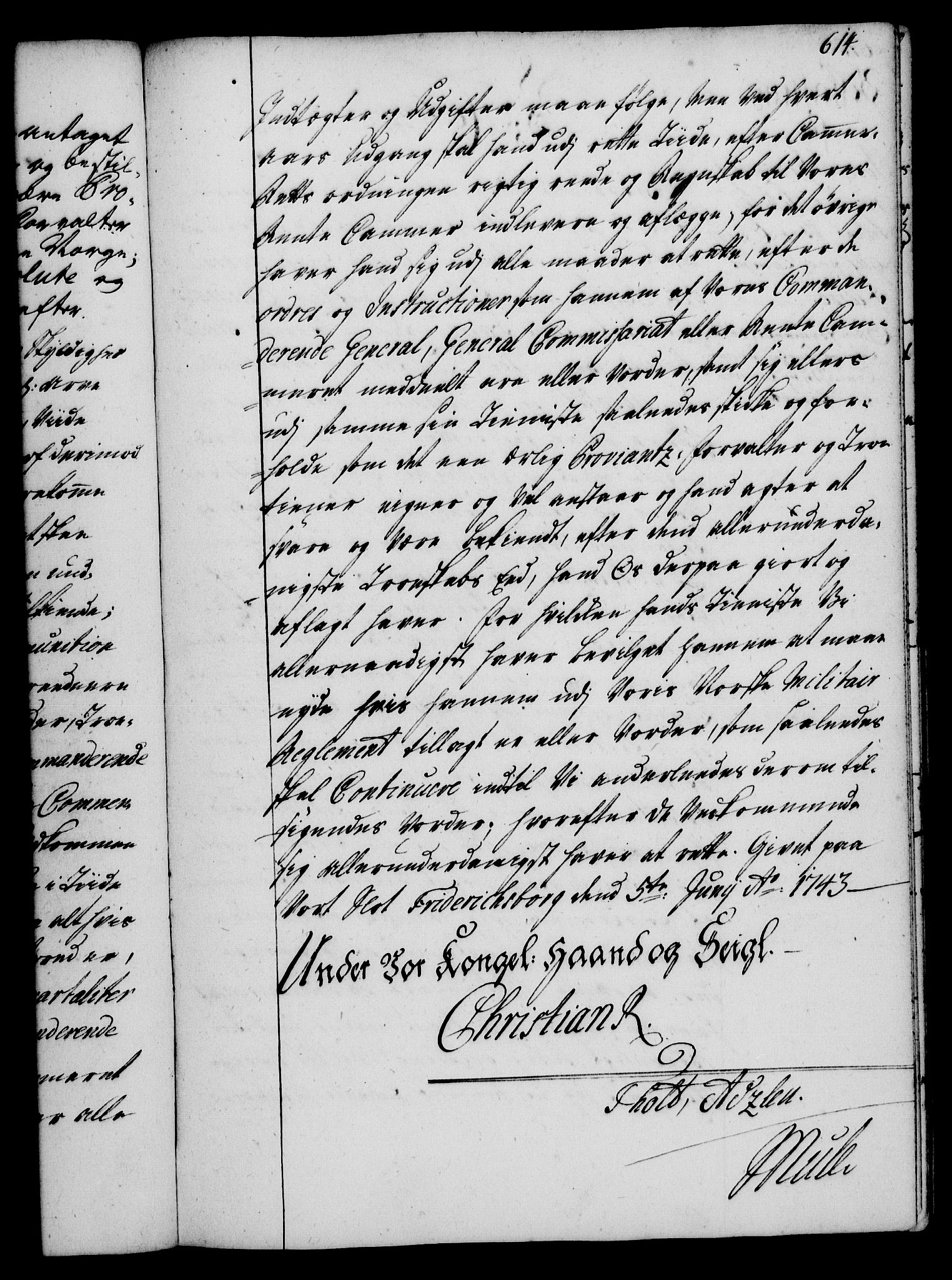 Rentekammeret, Kammerkanselliet, RA/EA-3111/G/Gg/Gge/L0002: Norsk bestallingsprotokoll med register (merket RK 53.26), 1730-1744, p. 614