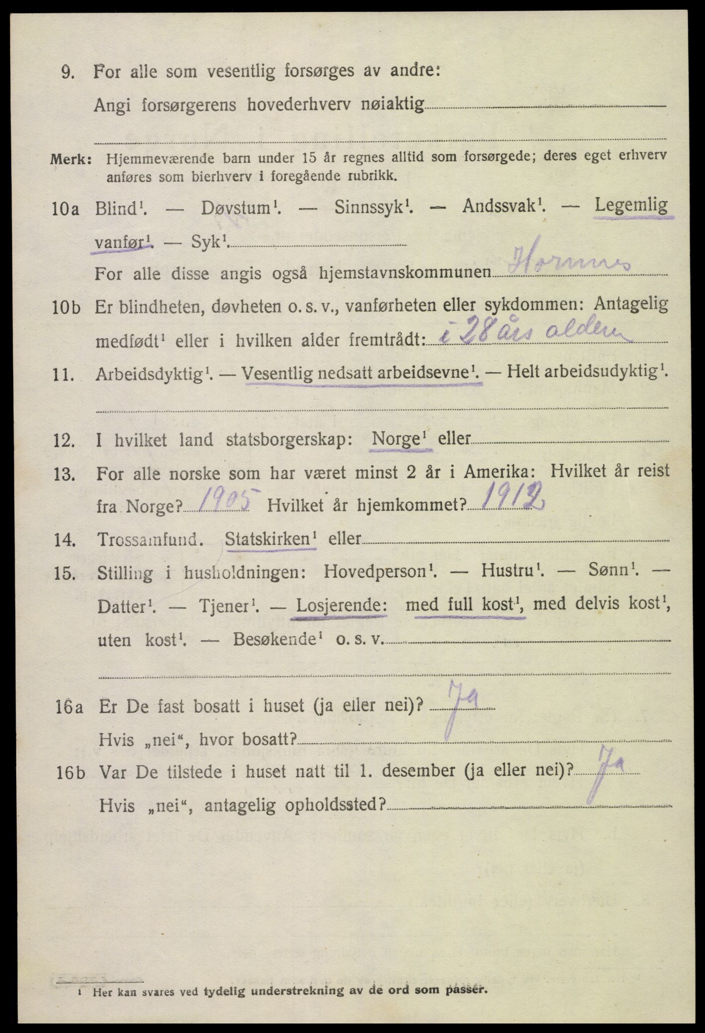 SAK, 1920 census for Hornnes, 1920, p. 900