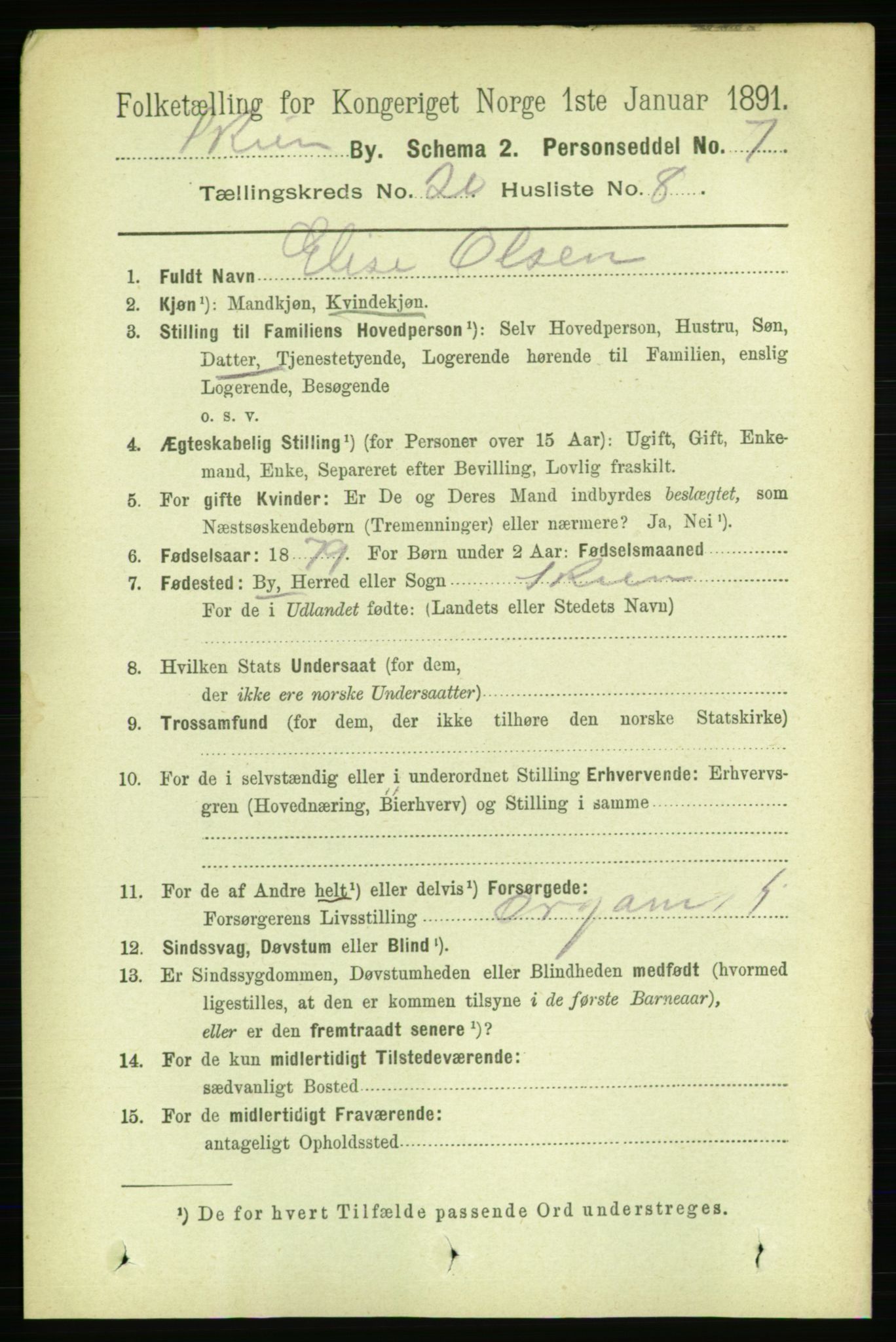 RA, 1891 census for 0806 Skien, 1891, p. 5183