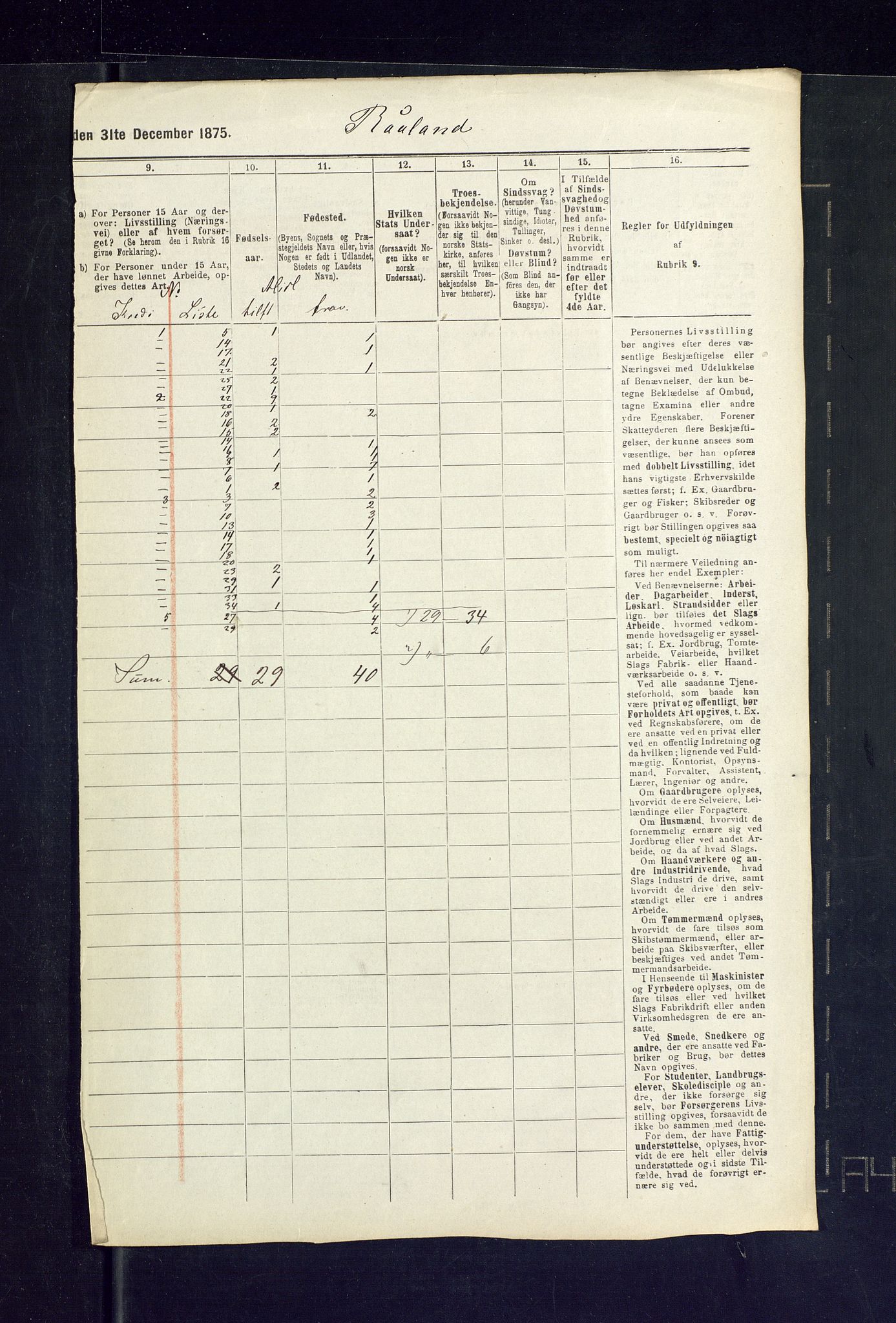 SAKO, 1875 census for 0835P Rauland, 1875, p. 25