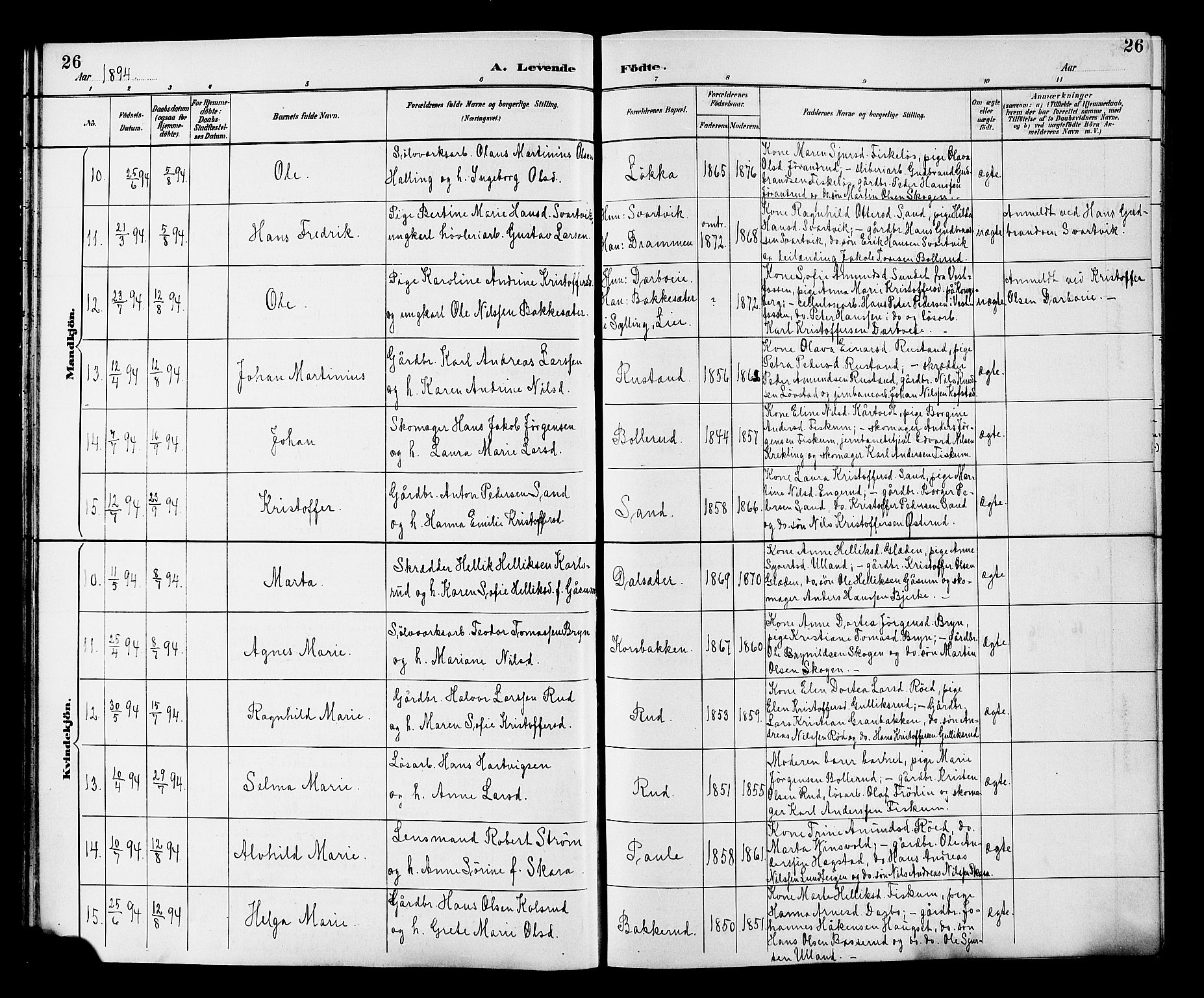 Fiskum kirkebøker, AV/SAKO-A-15/G/Ga/L0005: Parish register (copy) no. 5, 1887-1912, p. 26