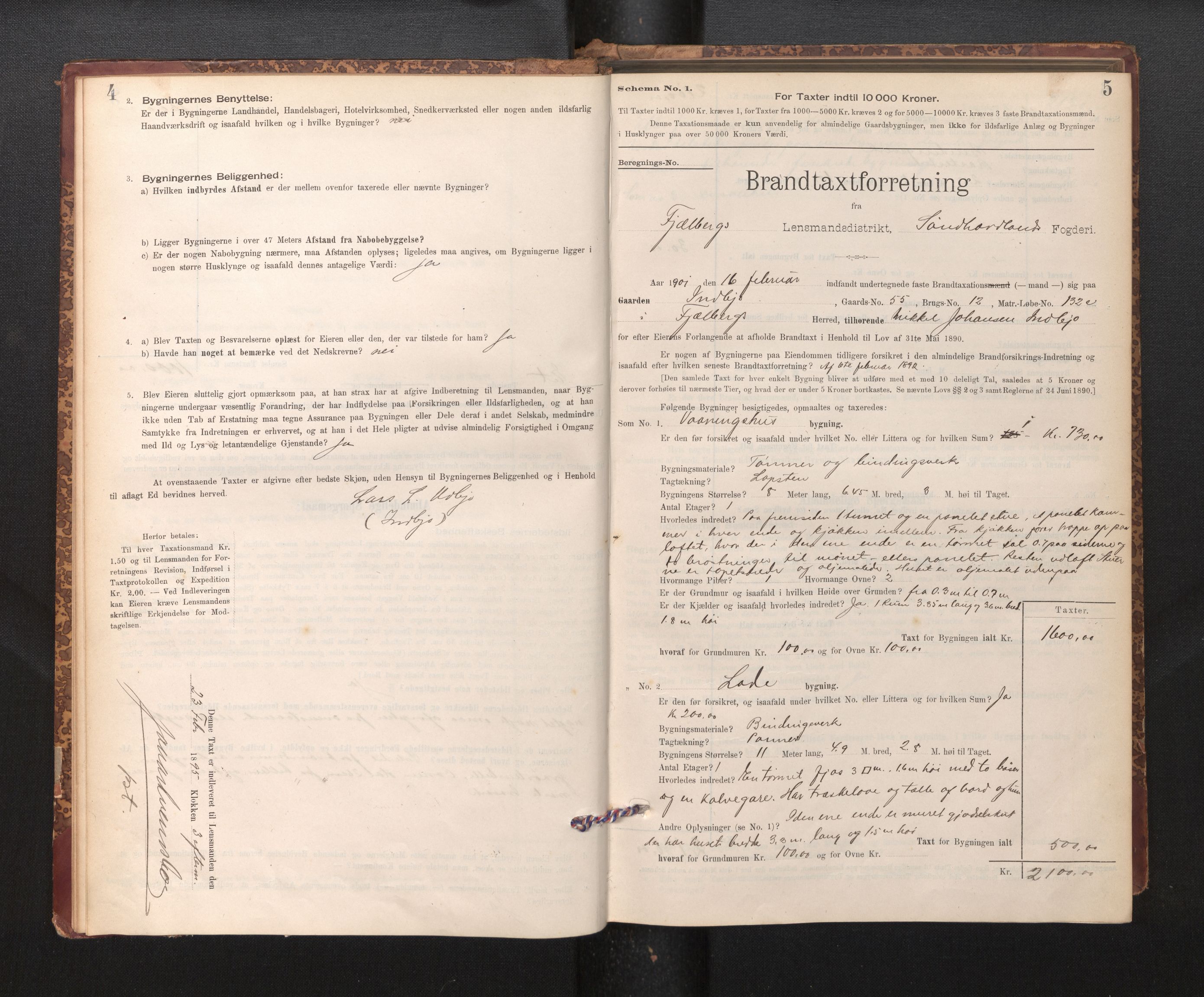 Lensmannen i Fjelberg, SAB/A-32101/0012/L0007: Branntakstprotokoll, skjematakst, 1895-1949, p. 4-5