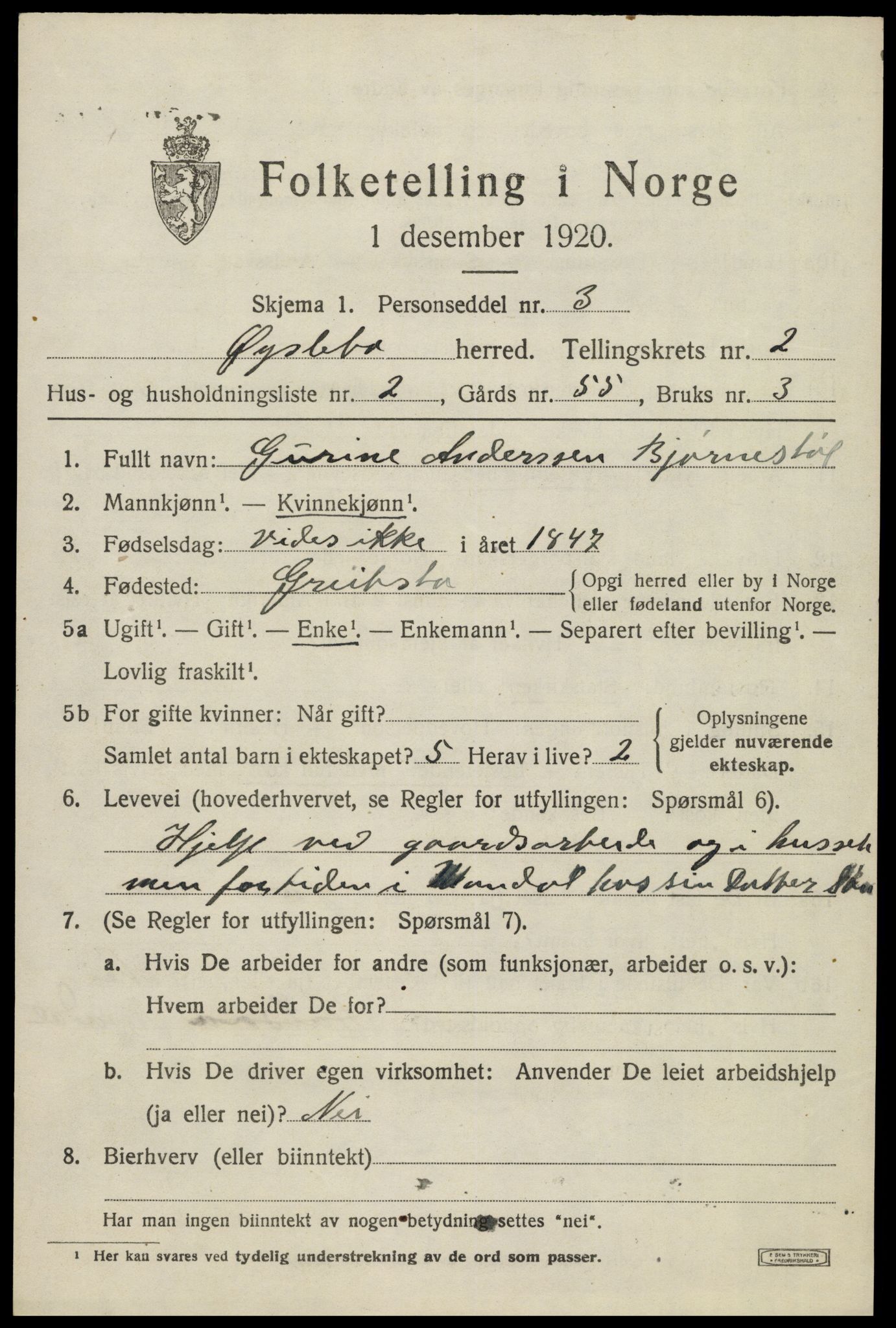 SAK, 1920 census for Øyslebø, 1920, p. 742