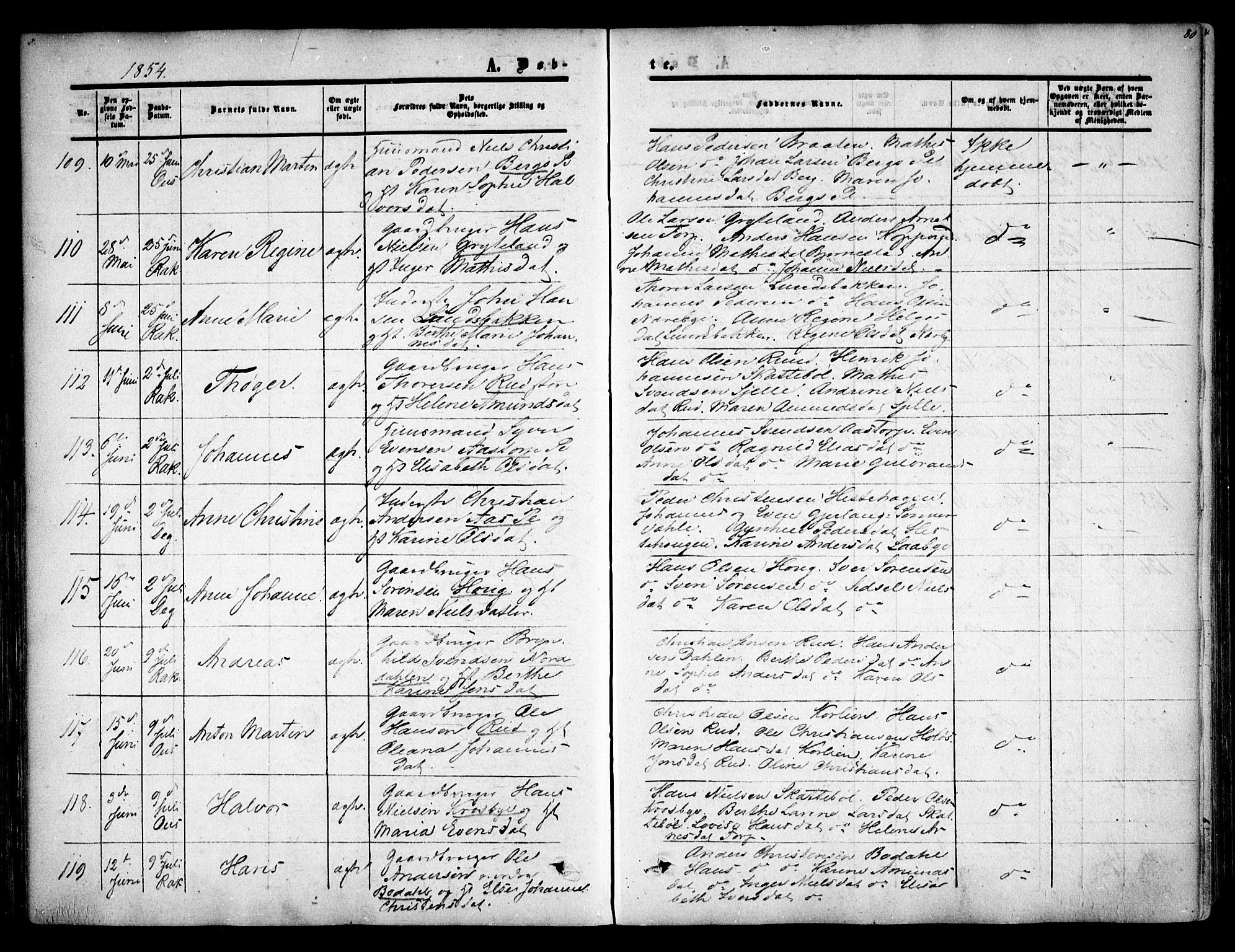 Rakkestad prestekontor Kirkebøker, SAO/A-2008/F/Fa/L0009: Parish register (official) no. I 9, 1850-1856, p. 80