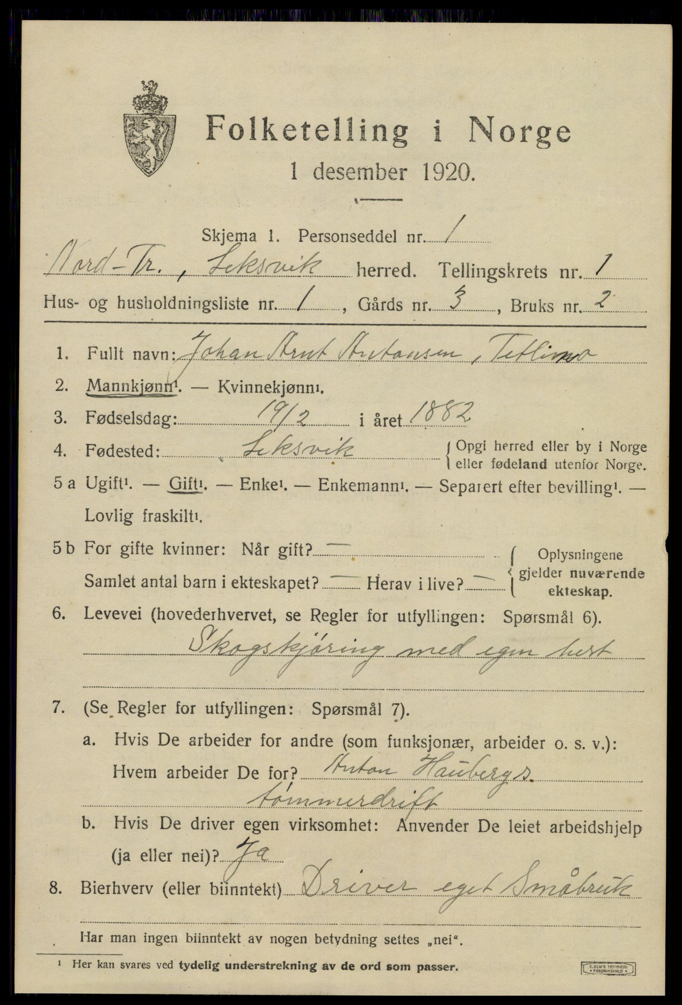 SAT, 1920 census for Leksvik, 1920, p. 1118