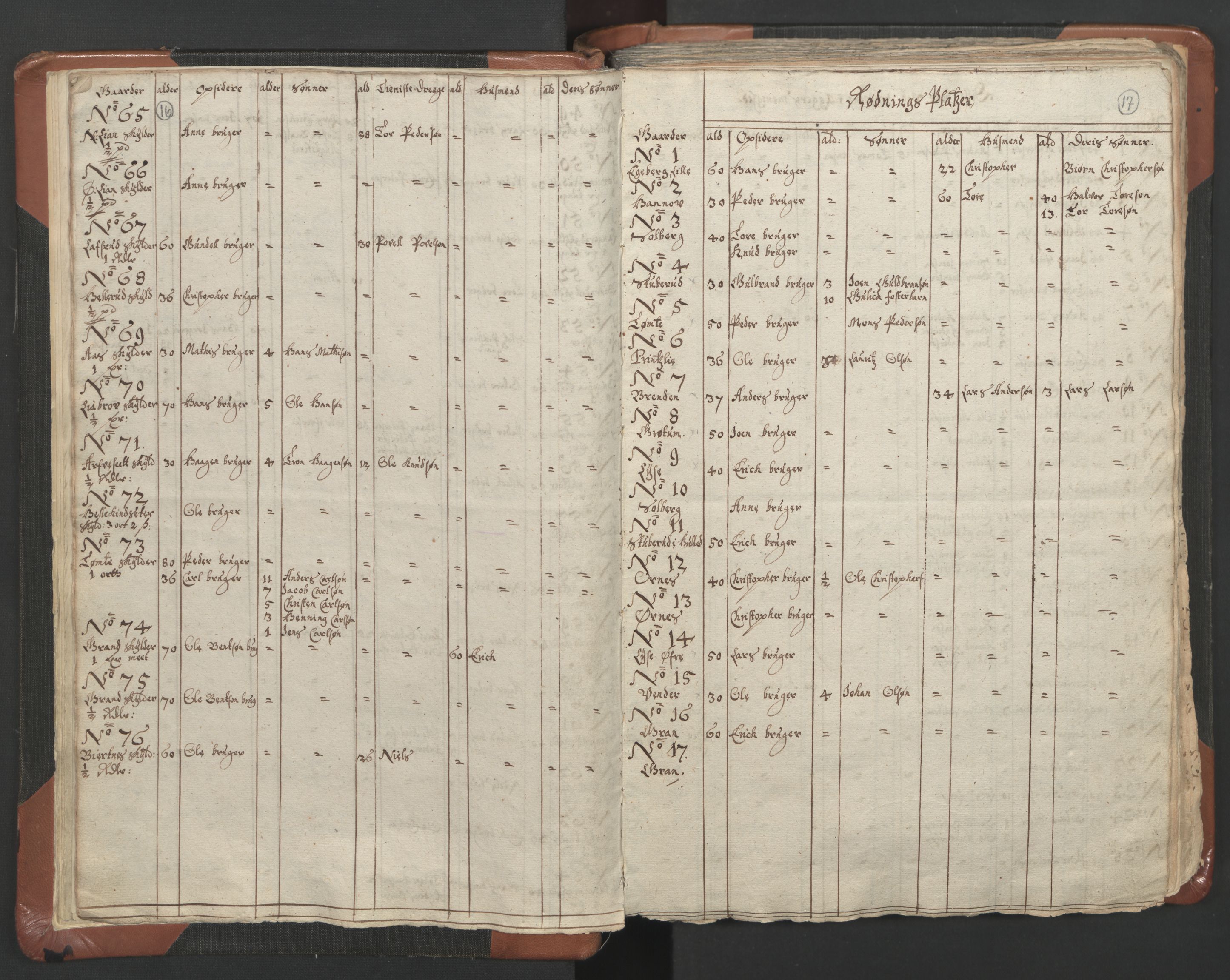 RA, Vicar's Census 1664-1666, no. 9: Bragernes deanery, 1664-1666, p. 16-17