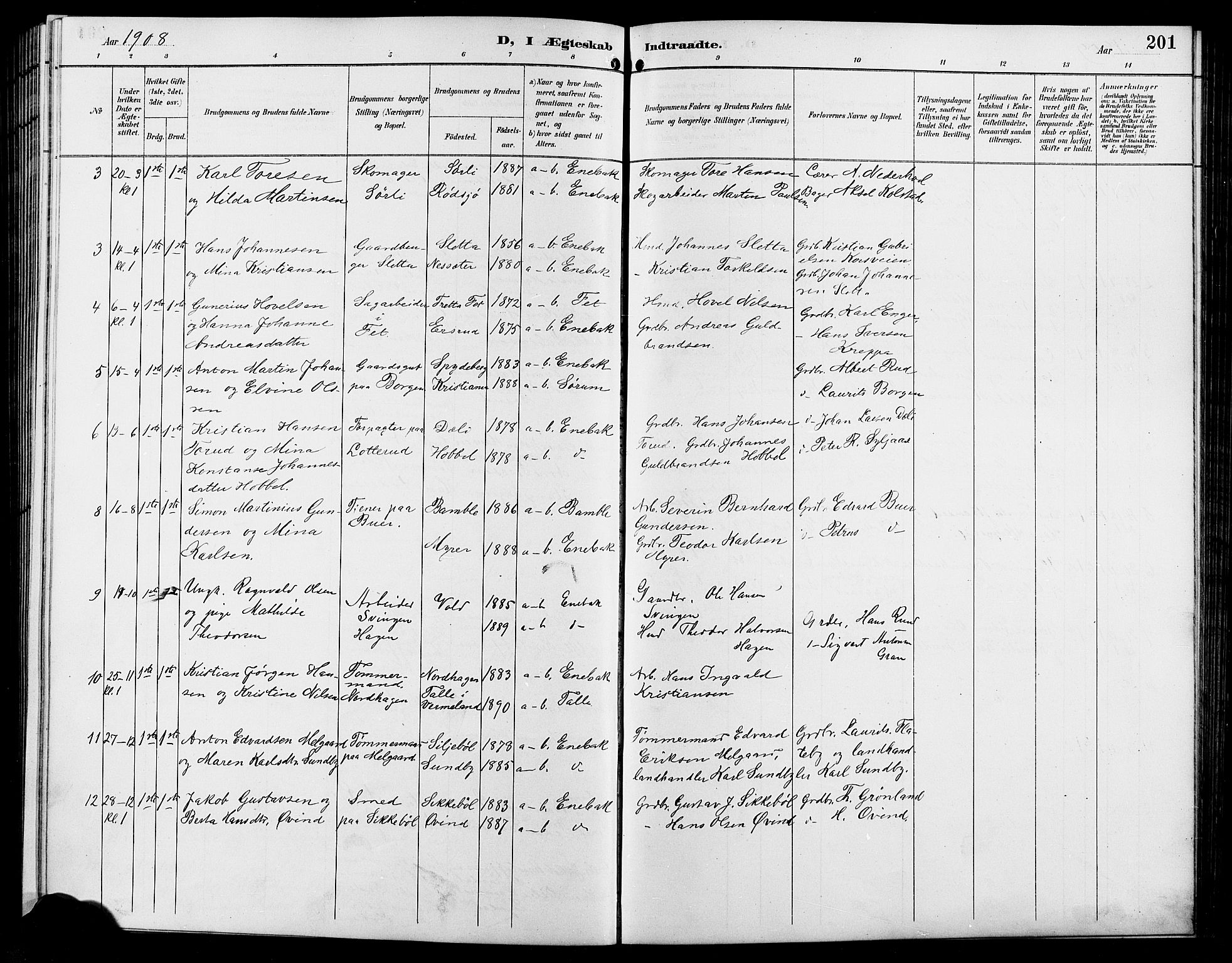 Enebakk prestekontor Kirkebøker, SAO/A-10171c/G/Ga/L0006: Parish register (copy) no. I 6, 1889-1911, p. 201